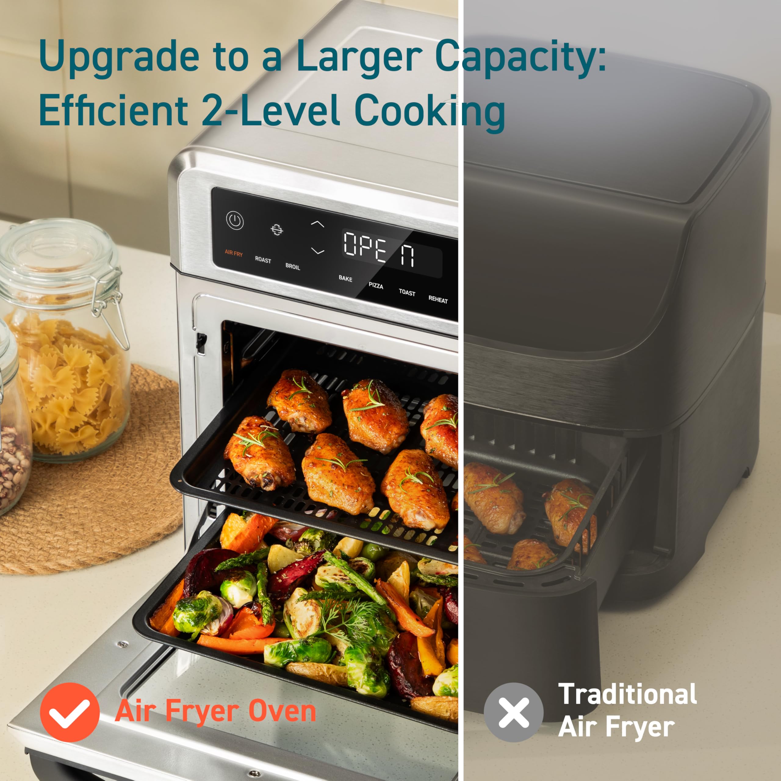 COSORI Air Fryer Oven 13 Qt Airfryer Toaster Oven 11-in-1 Functions with Rotisserie Dehydrate Dual Heating Elements with Convection Fan for Fast Cooking Cookbook & 6 Accessories Silver Stainless Steel