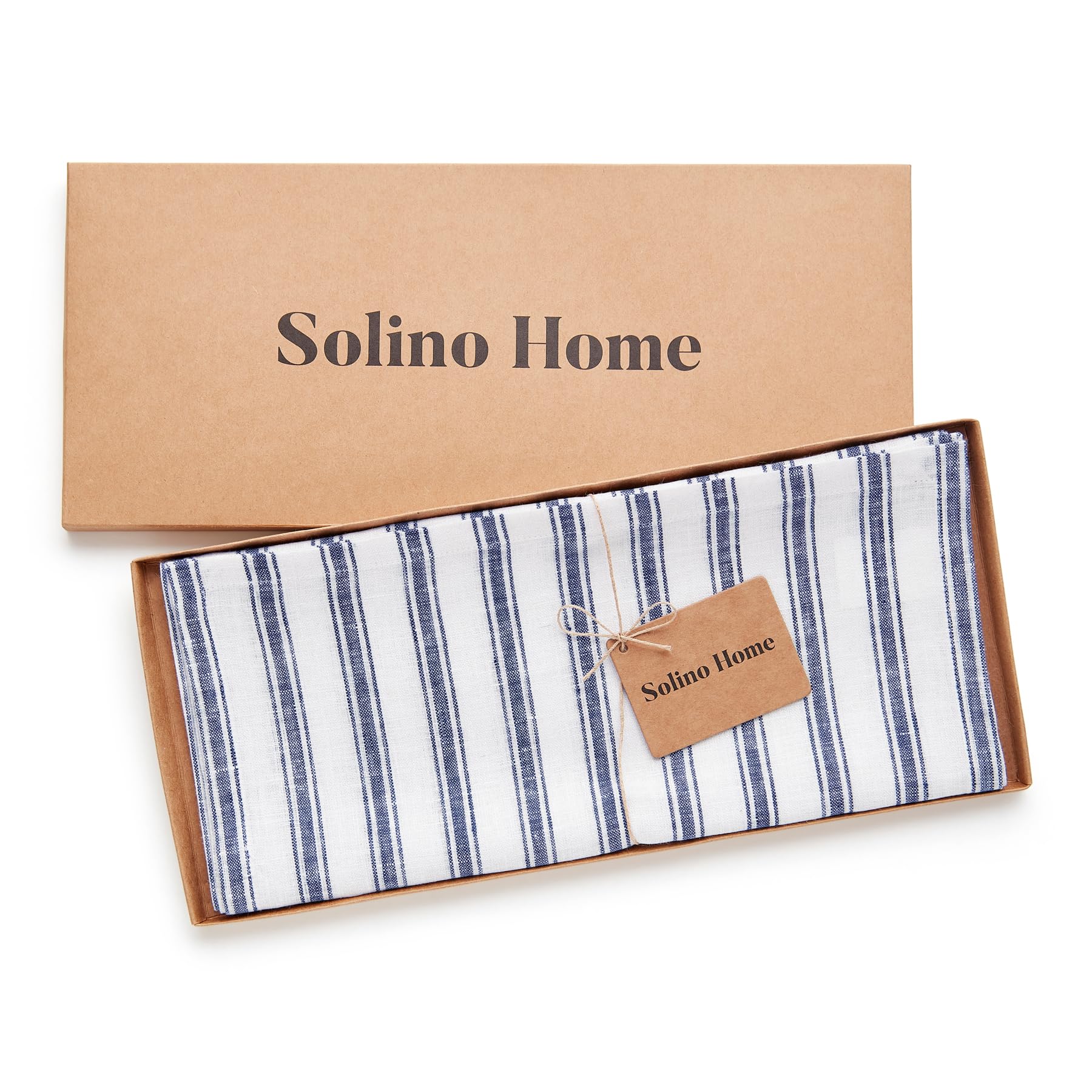 Solino Home Stripe Linen Placemats 19'' L X 14'' W Inch - 100% Pure Linen Navy And White Cloth Placemats Set Of 6 - Capri Tickin