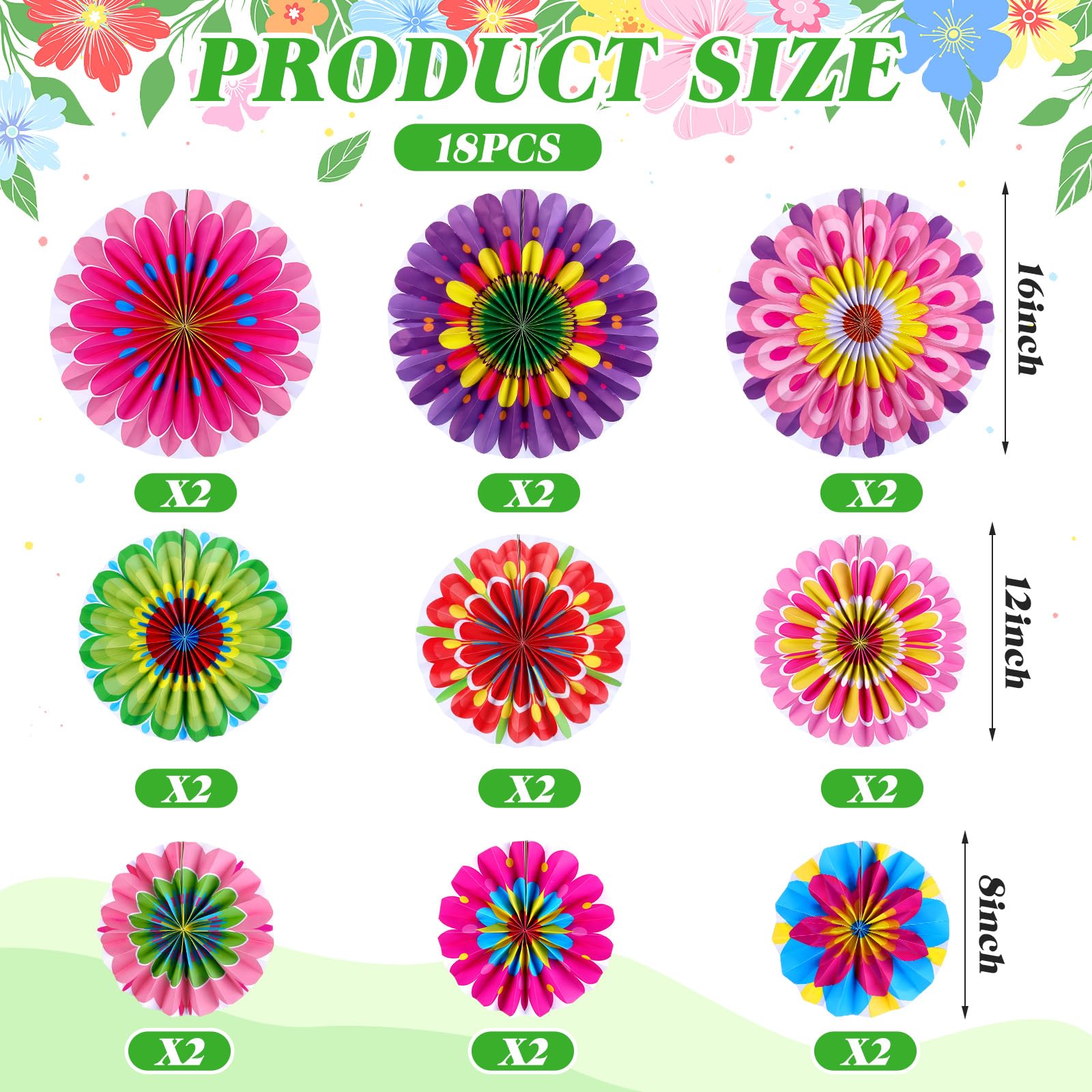 Motipuns 18 Pcs Mexican Party Decorations Fiesta Paper Fans Classroom Wall Decor Cinco De Mayo Decorations for Fiesta Party Deco