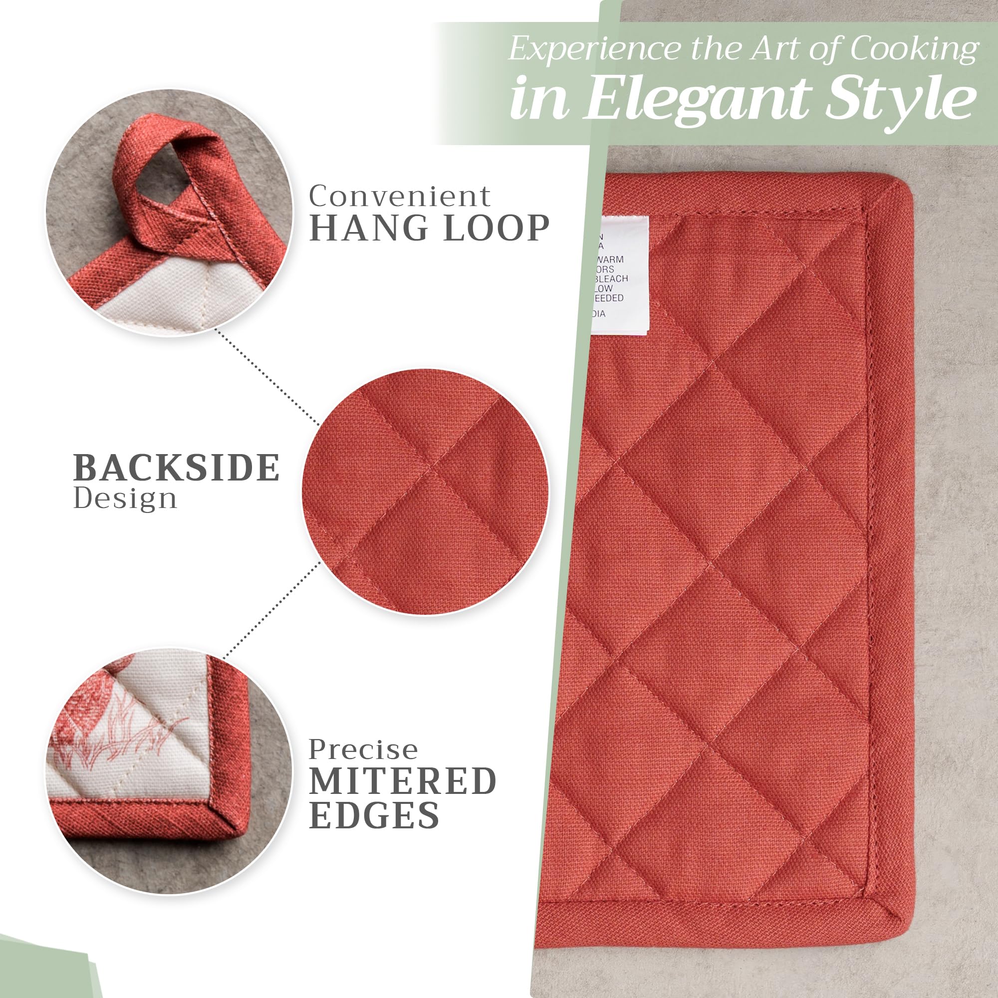 Maison d' Hermine Hot Pads 100% Cotton Pot Holders with Loop Heat Resistant Potholders for Gifts  Grilling  Barbeque  Handling Hot Pans  Holy Jouy - Red - Thanksgiving/Christmas (8''x8'')