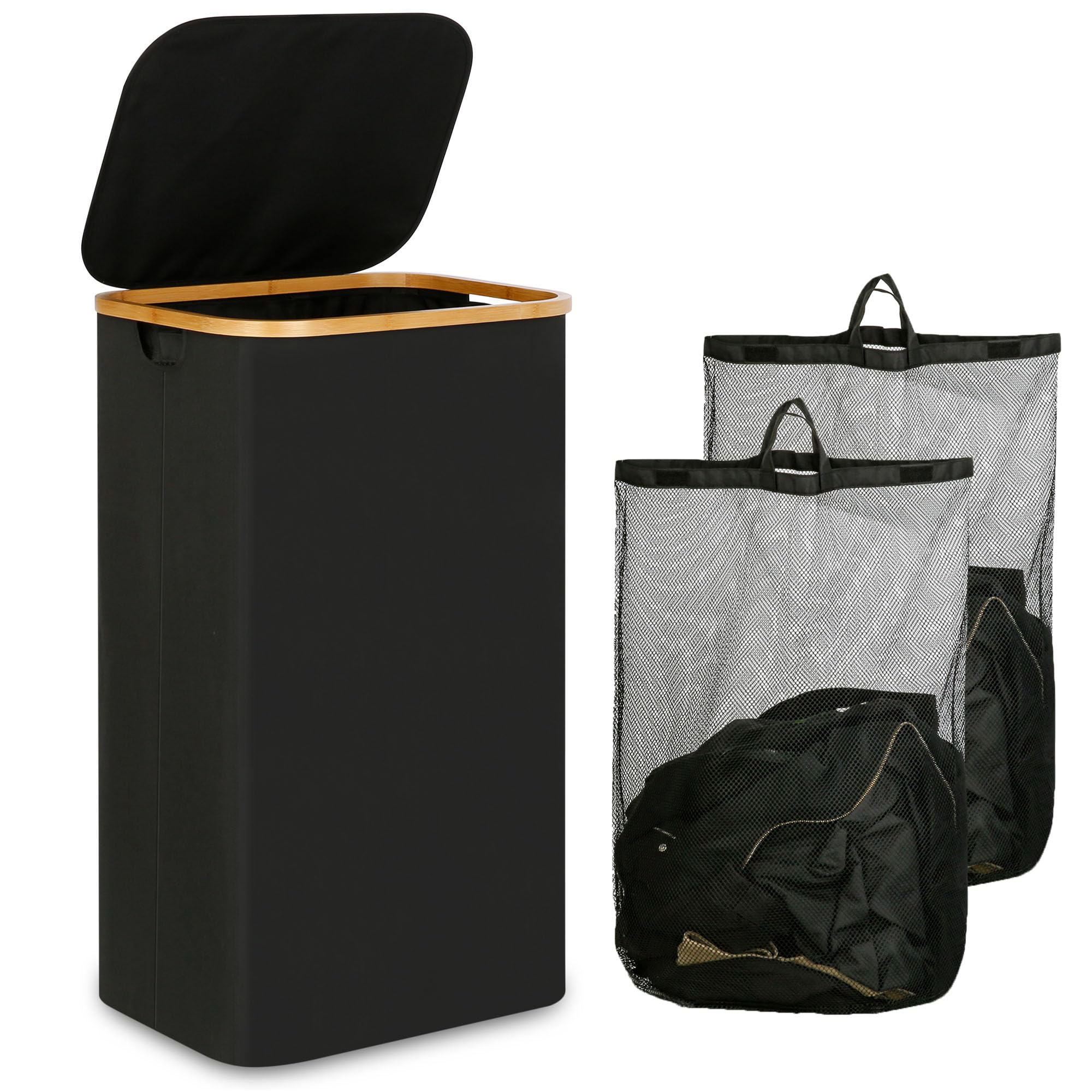 iEGrow Laundry Hamper with Lid, 110L Large Laundry Basket with Handle, Collapsible Clothes Basket Organizer with Removable 2 Inn