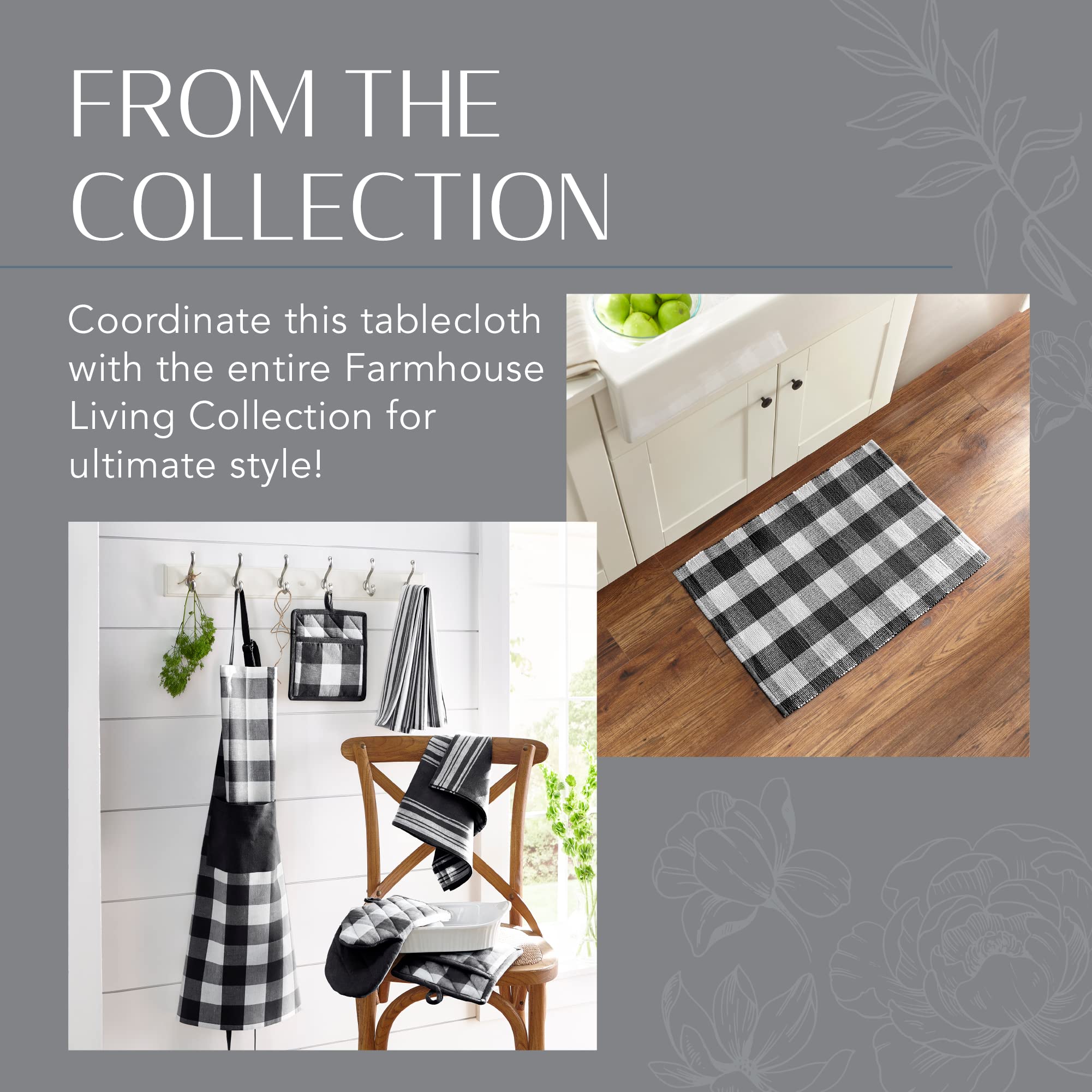 Elrene Home Fashions Farmhouse Living Buffalo-Check Tablecloth  52'' x 70''  Black/White