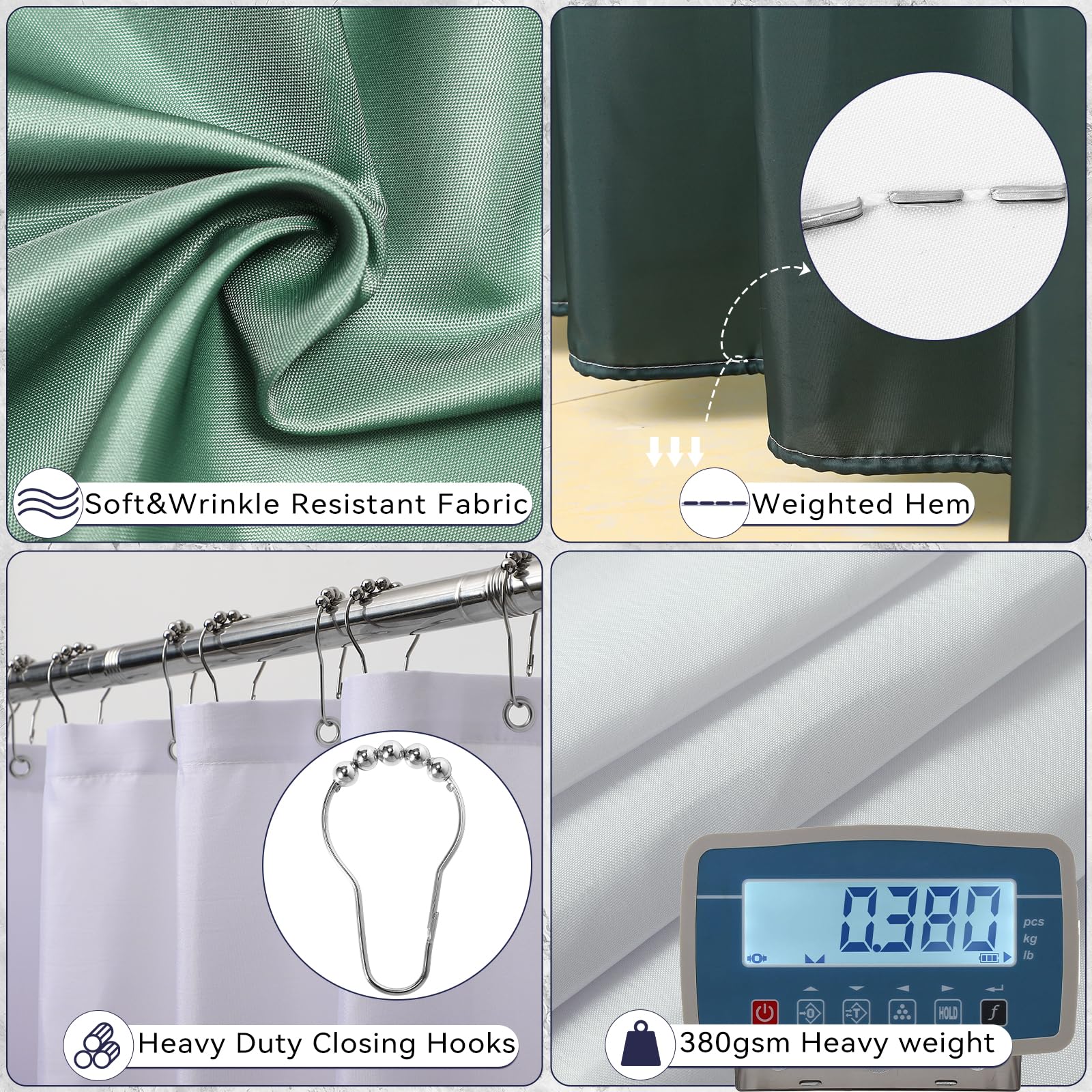 Xlhomo Dark Green Bathroom Accessories Set With Shower Curtain And No-Slip Bath Rugs,24Pc Bath Sets With Trash Can, Toothbrush H
