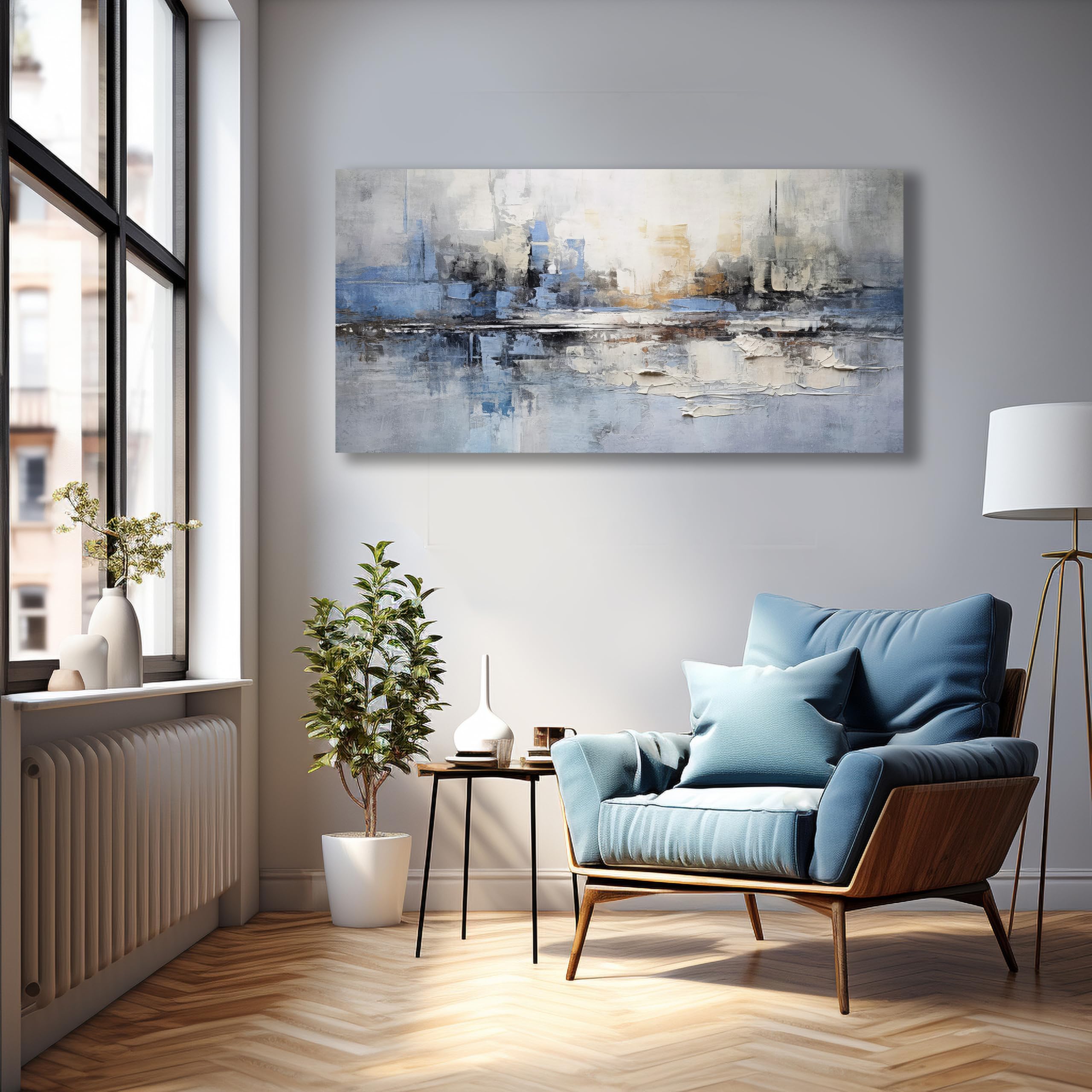 Vhming Abstract Wall Art Wall Decor Blue And Gray White Modern Canvas Wall Paintings Abstract Artwork For Living Room Bedroom Ba