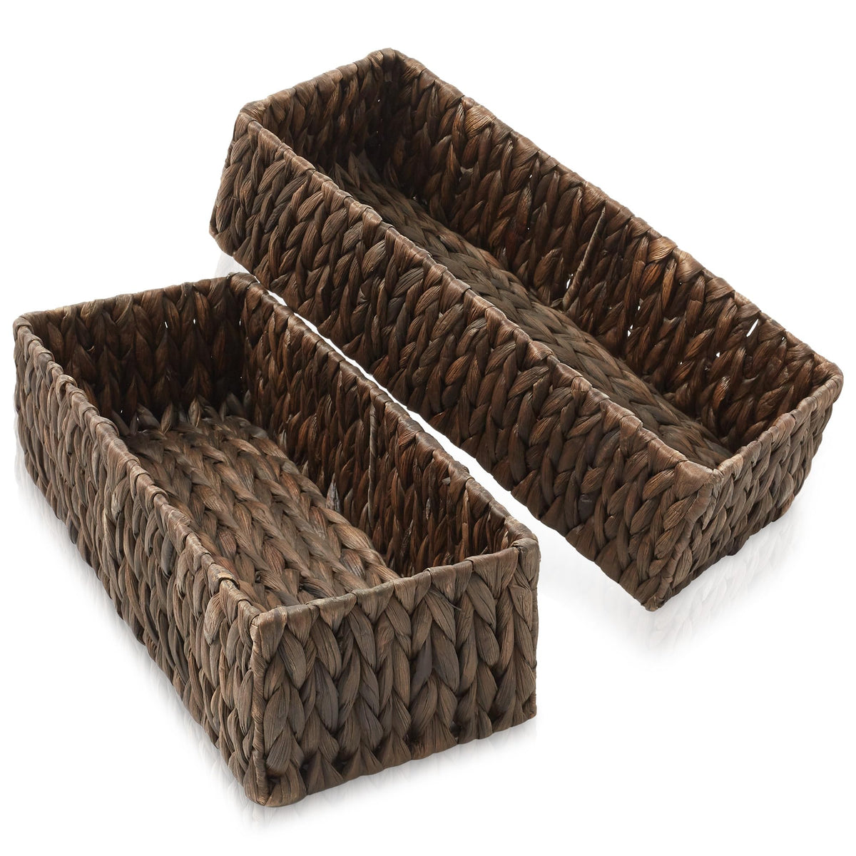 Casafield Set Of 2 Bathroom Storage Baskets, Espresso - Water Hyacinth, 16'' W X 6.75'' D X 4.25'' H, Woven Toilet Tank Topper B