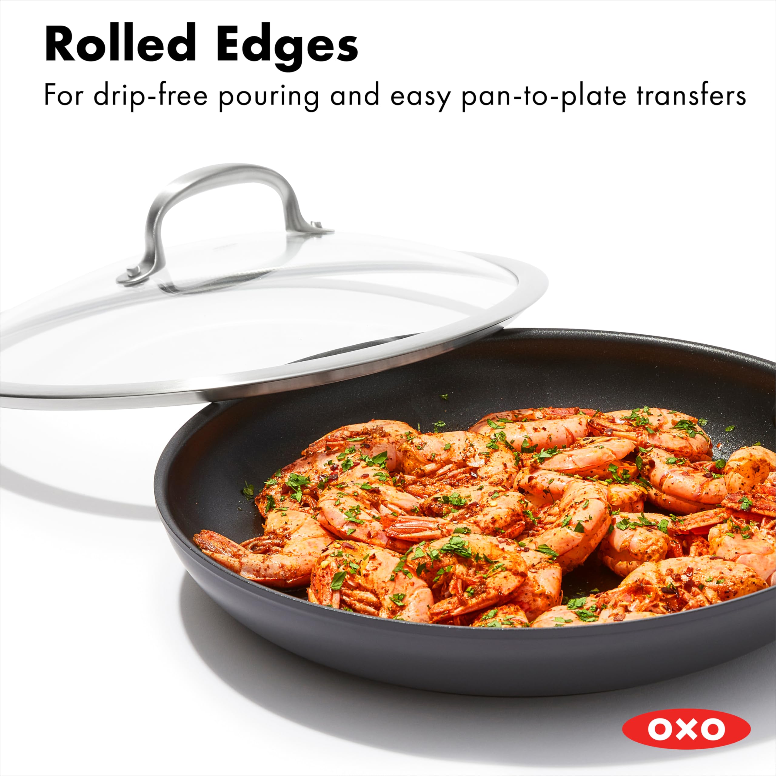 Oxo Enhanced 12'' Frying Pan Skillet With Glass Lid, Pfas-Free Ceramic Nonstick, Durable Hard Anodized, Scratch Resistant, Stain