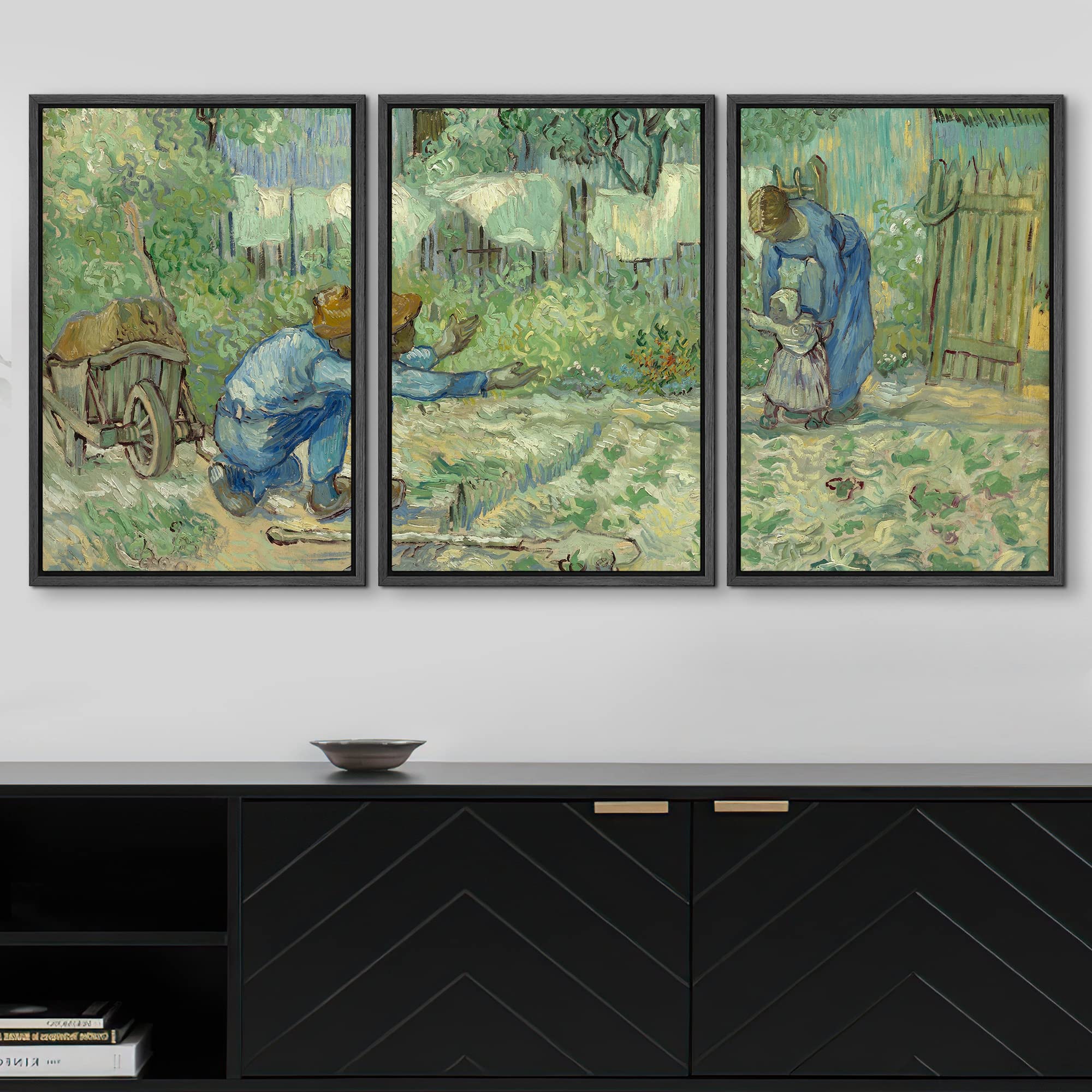 Wall26 Framed Canvas Print Wall Art Set First Steps (After Millet) Vincent Van Gogh Classical Illustrations Fine Art Decorative
