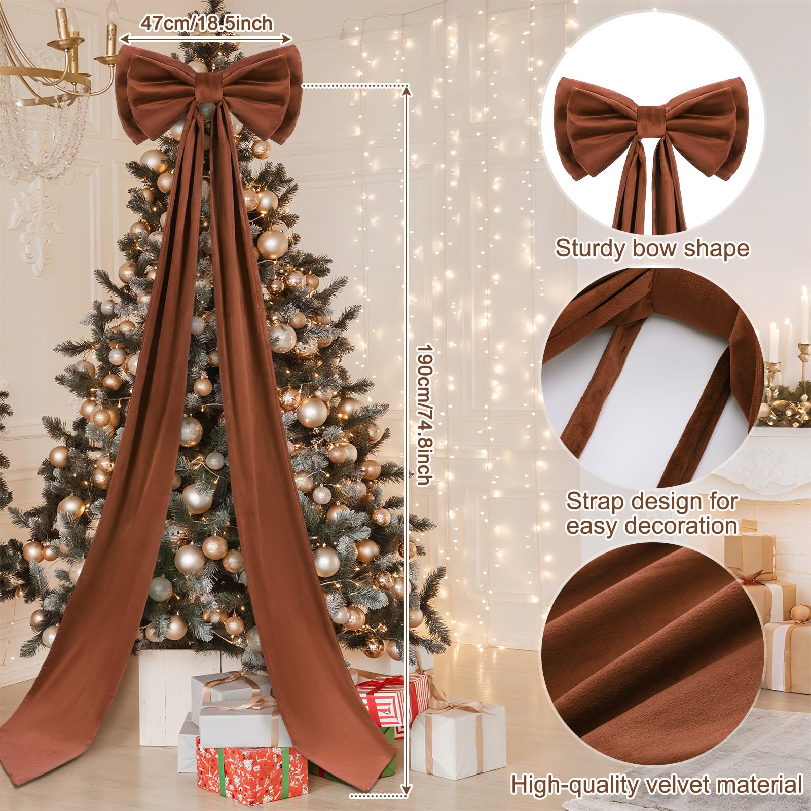 Wavwavw Giant Bow Decor Christmas Tree Topper Decoration Big Bows for Room Wall Backdrop 75x18 Inch Ribbon Tie for Wedding Chris