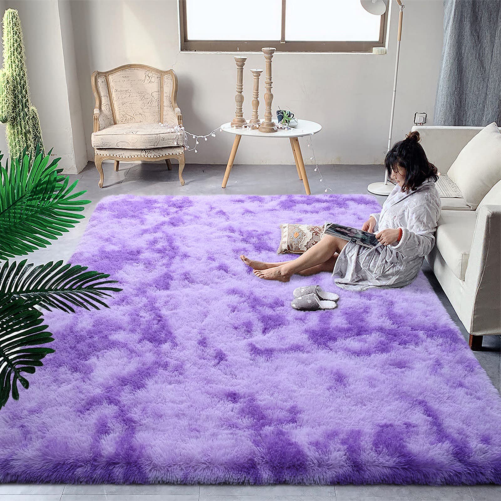 DweIke Extra Large Fuzzy Rug Fluffy Carpets, 8x10 Feet Tie-Dye Rugs for Living Room Bedroom Girls Kids Room Nursery Home Decor, 