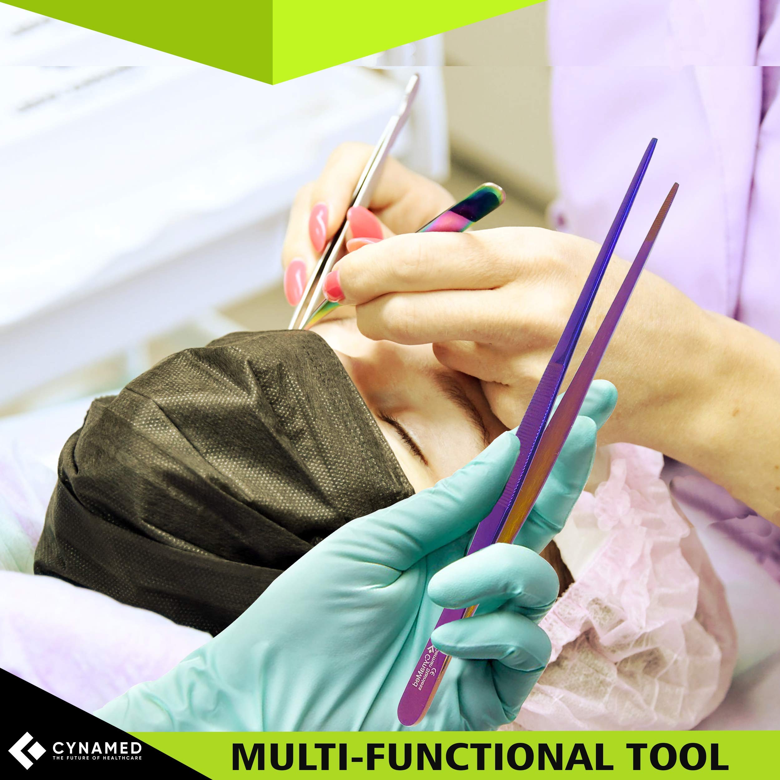 Cynamed 10    Kitchen Premium Tongs Tweezers Stainless Steel, Long With Precision Serrated Tips (Purple)