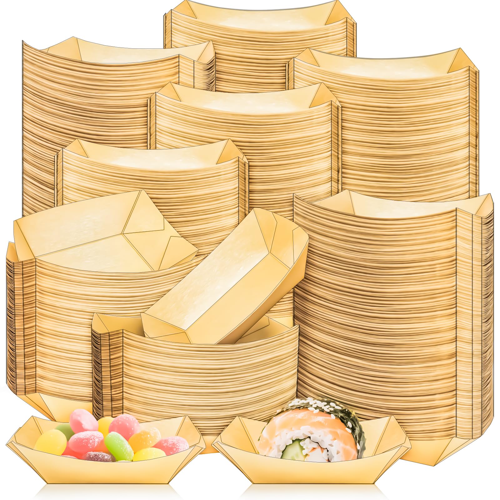 MotBach 500 Pack 1/4Lb Paper Food Boat Trays Disposable Small Paper Boats Plates Containers, 0.25Lb Mini Kraft Food Serving Tray