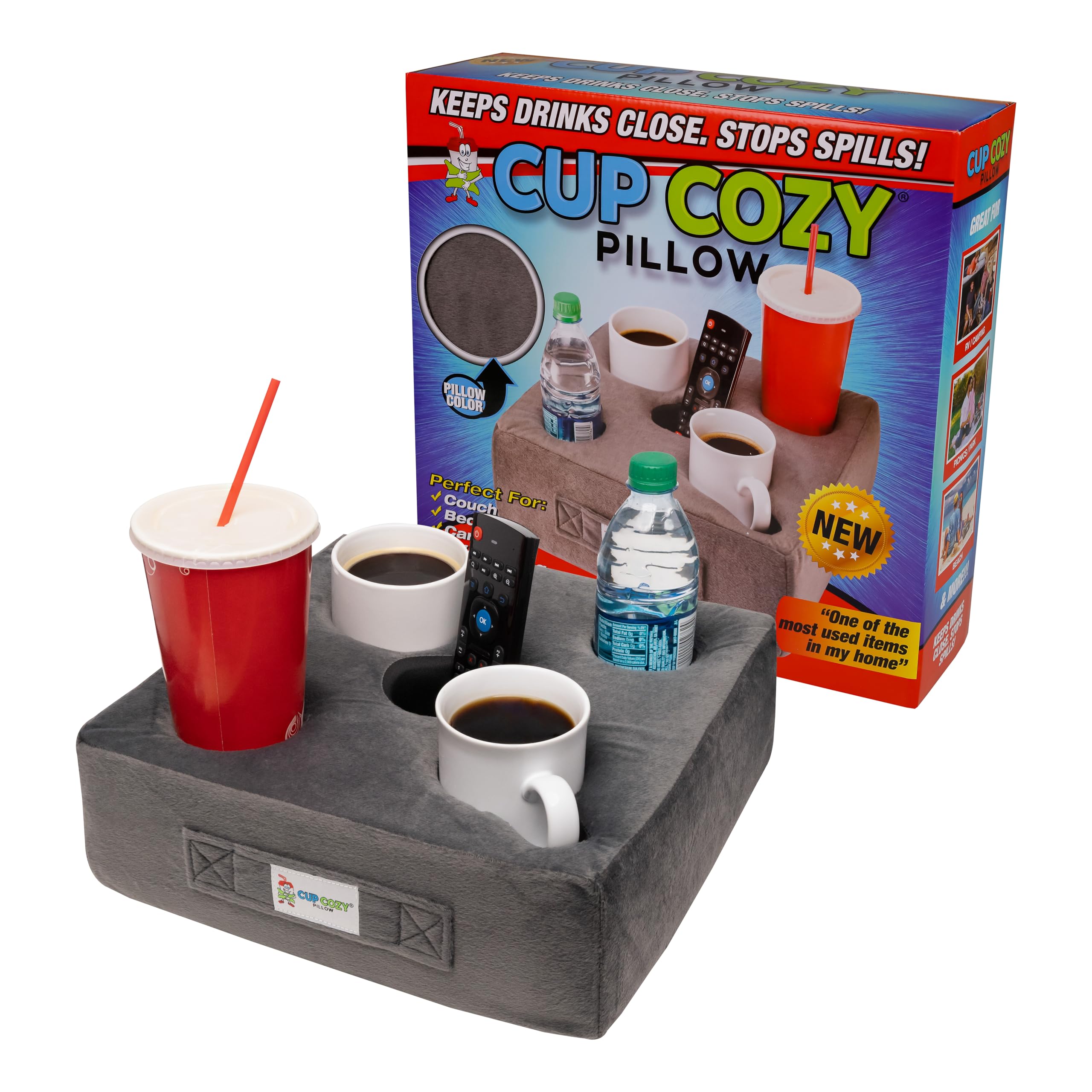 Cup Cozy Deluxe Pillow (Gray) *As Seen On Tv* -The World'S Best Cup Holder! Keep Your Drinks Close And Prevent Spills. Use It An