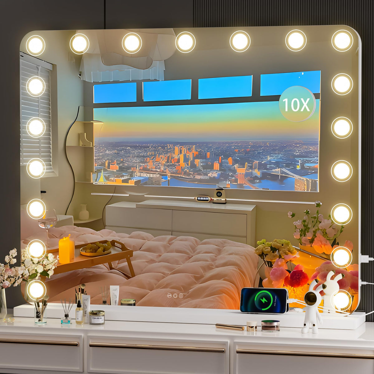 Hasipu Vanity Mirror With Lights, 40'' X 32'' Makeup Mirror, Light Up Mirror With 19 Dimmable Led Lights And 10X Magnification,