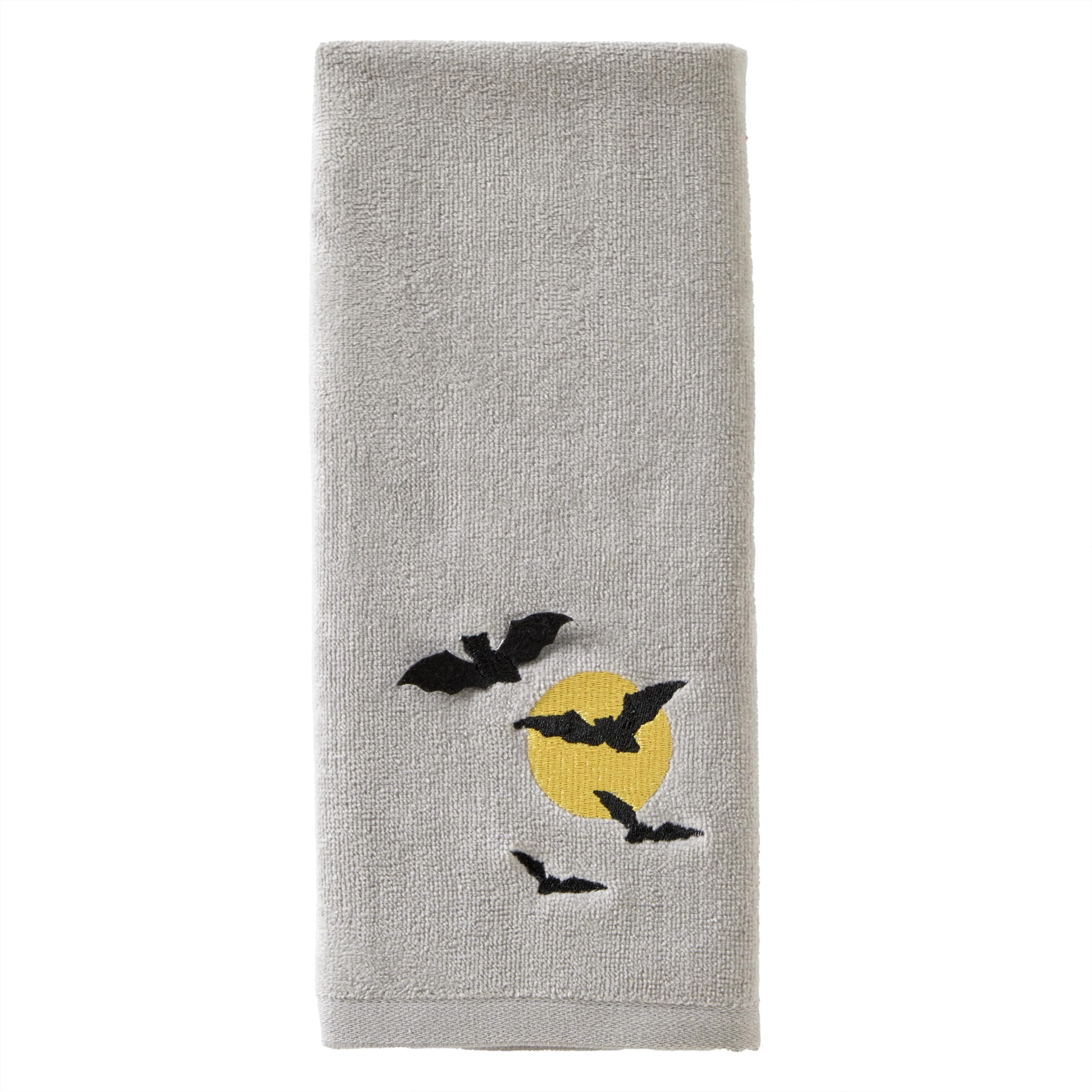 Skl Home Halloween Full Moon Flight 3D Hand Towel 2Pc Set For Bath/Kitchen/Bar & Gift, Gray