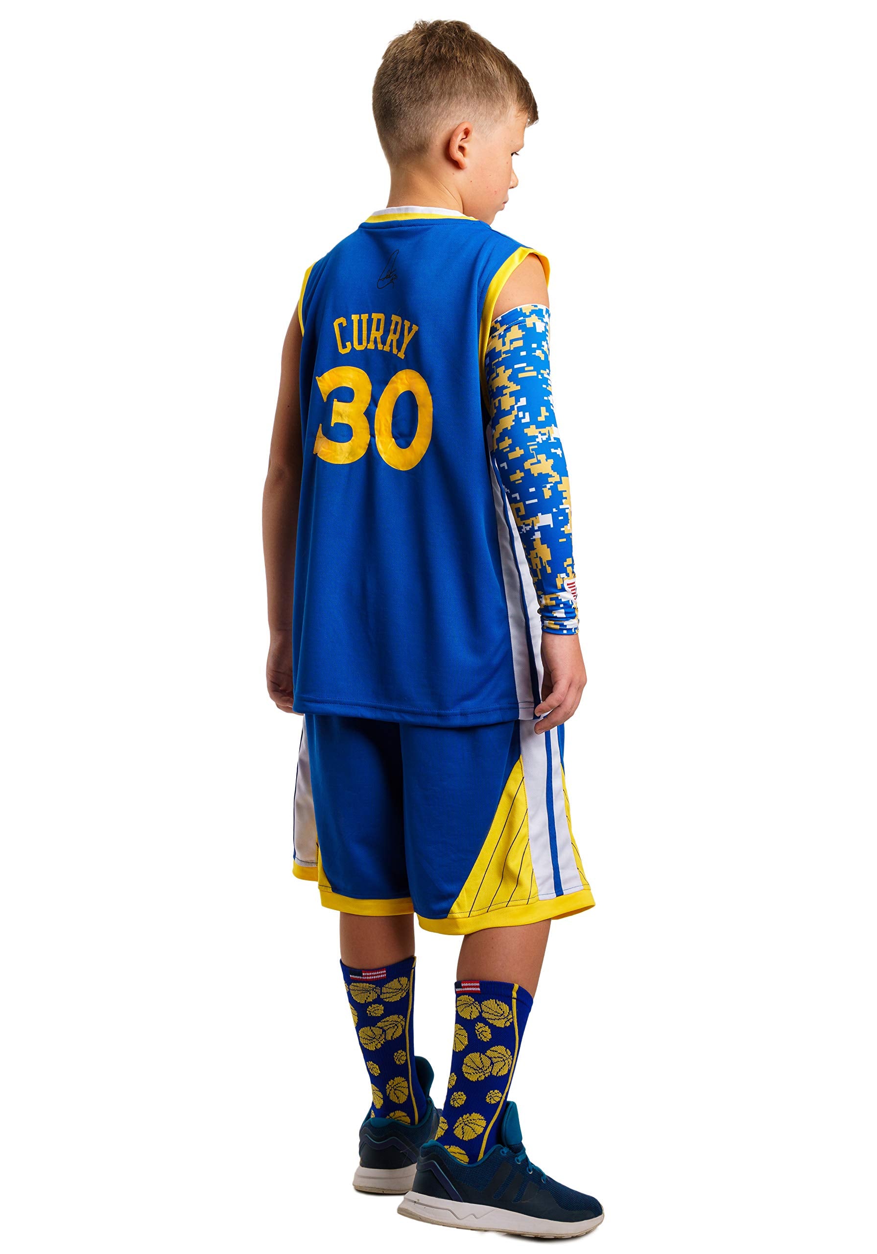 Forever Fanatics Youth Boys Basketball Socks Sports Athletic Crew Socks With Basketball Arm Sleeve - Made In Usa (30 Royalgold,