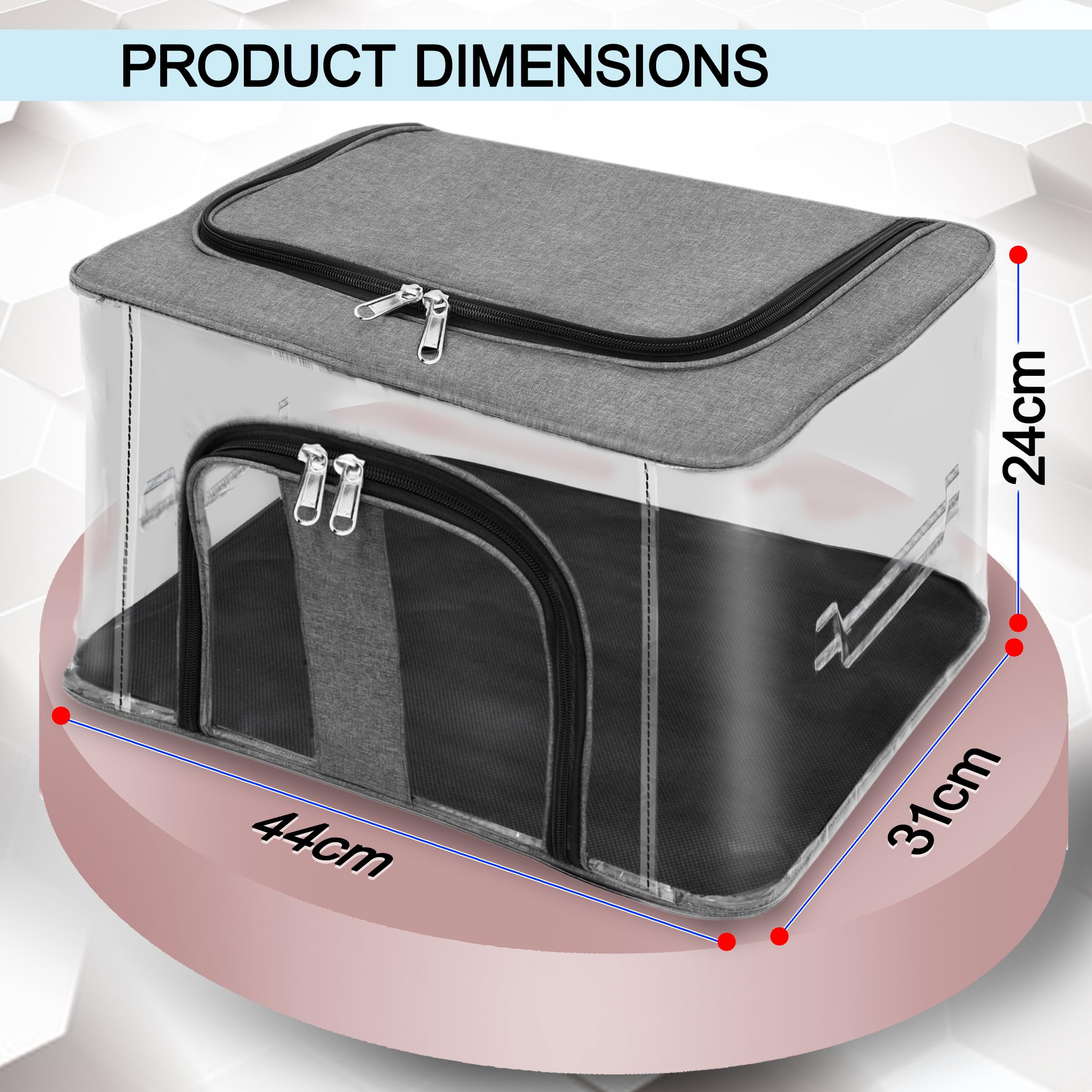 Storite 33 L Nylon Pvc Transparent Moisture Proof Storage Box For Clothes Closet Wardrobe Organizer For Clothes With Carry Handl