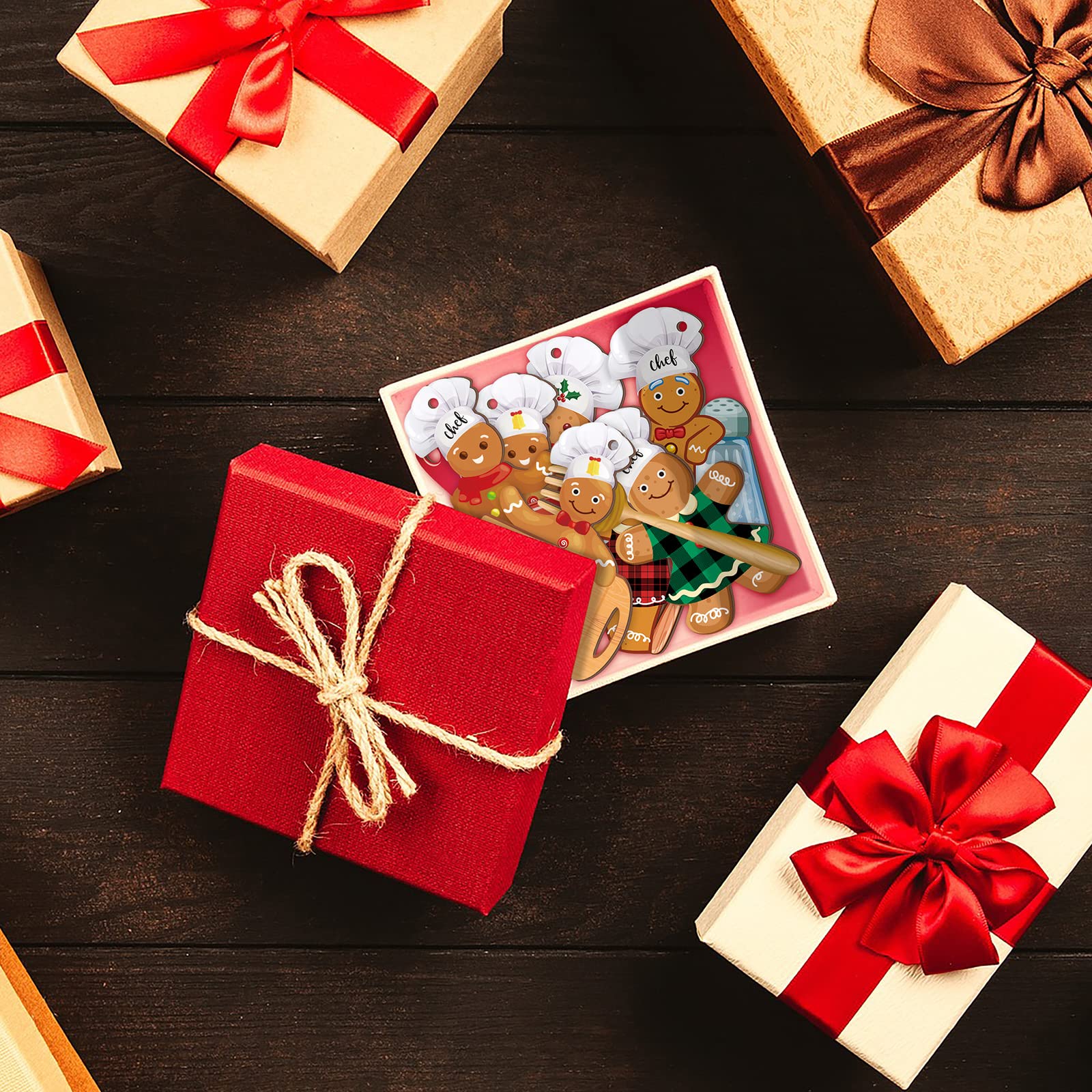 Amyhill 30 Pieces Christmas Baking Tool Ornament Hanging Baking Gingerbread Decorations Farmhouse Chef Bakers Apron Ornament Woo