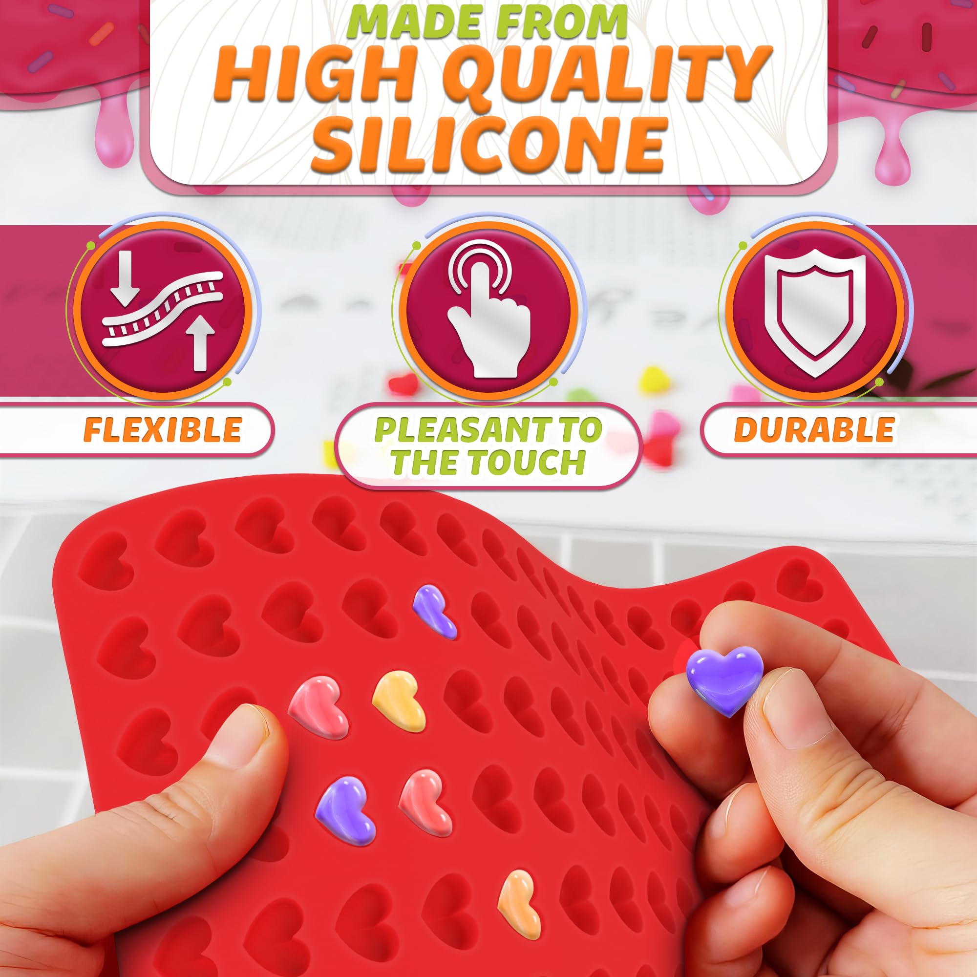 Mini Heart Silicone Mold - Gummies Molds Silicone Mat Mini Hearts Cute Silicone Molds For Candy Baking Mold - 15.4'' X 10.9'' He