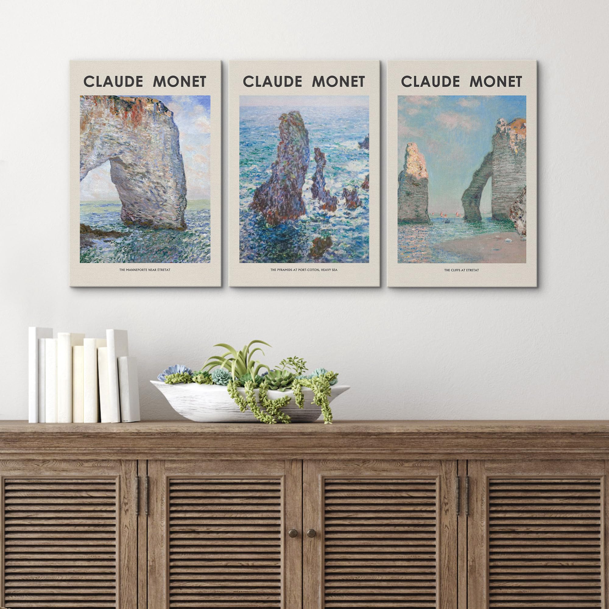 Wall26 Canvas Wall Art Print Set Beach Ocean Cliffs In France By Claude Monet Nature Wilderness Illustrations Modern Relax/Calm