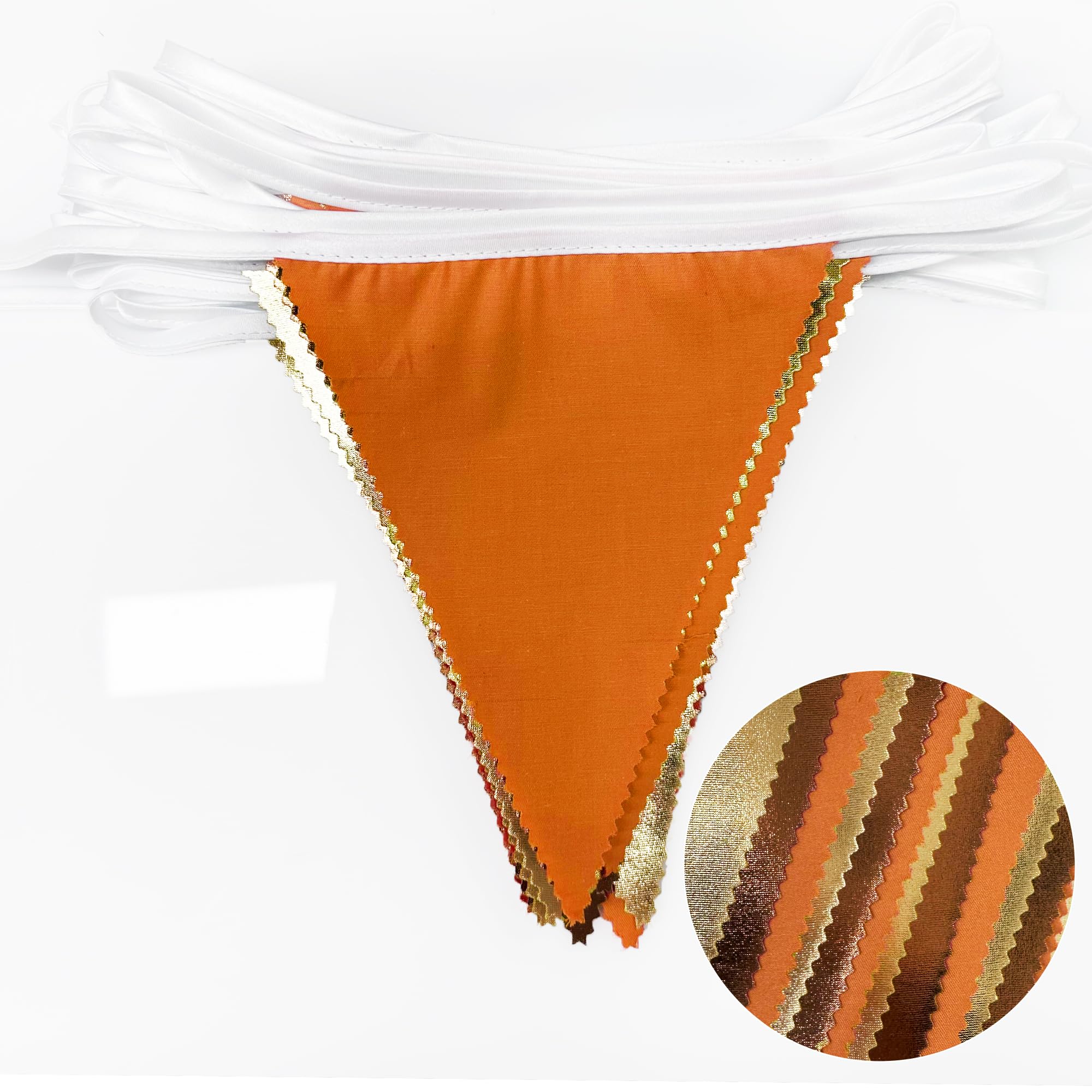 Fall Party Decorations Orange Gold Brown Metallic Fabric Triangle Pennant Banner Flag Bunting Garland For Autumn Fall Thanksgivi