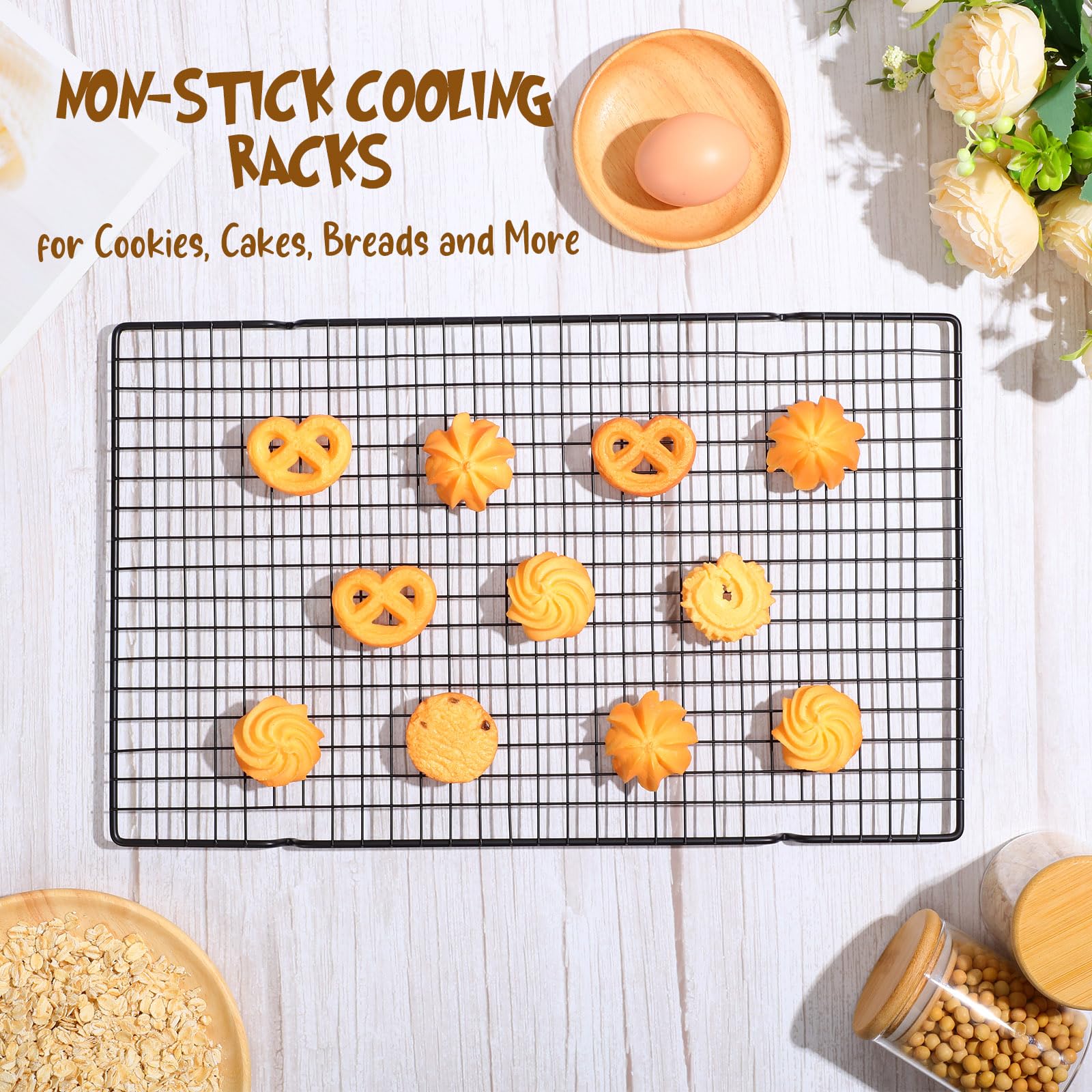 Harloon 12 Pack 16 X 9.8 Inches Nonstick Cooling Racks For Baking, Grid Wire Cookie Cooking Racks Oven Safe Carbon Steel Baking
