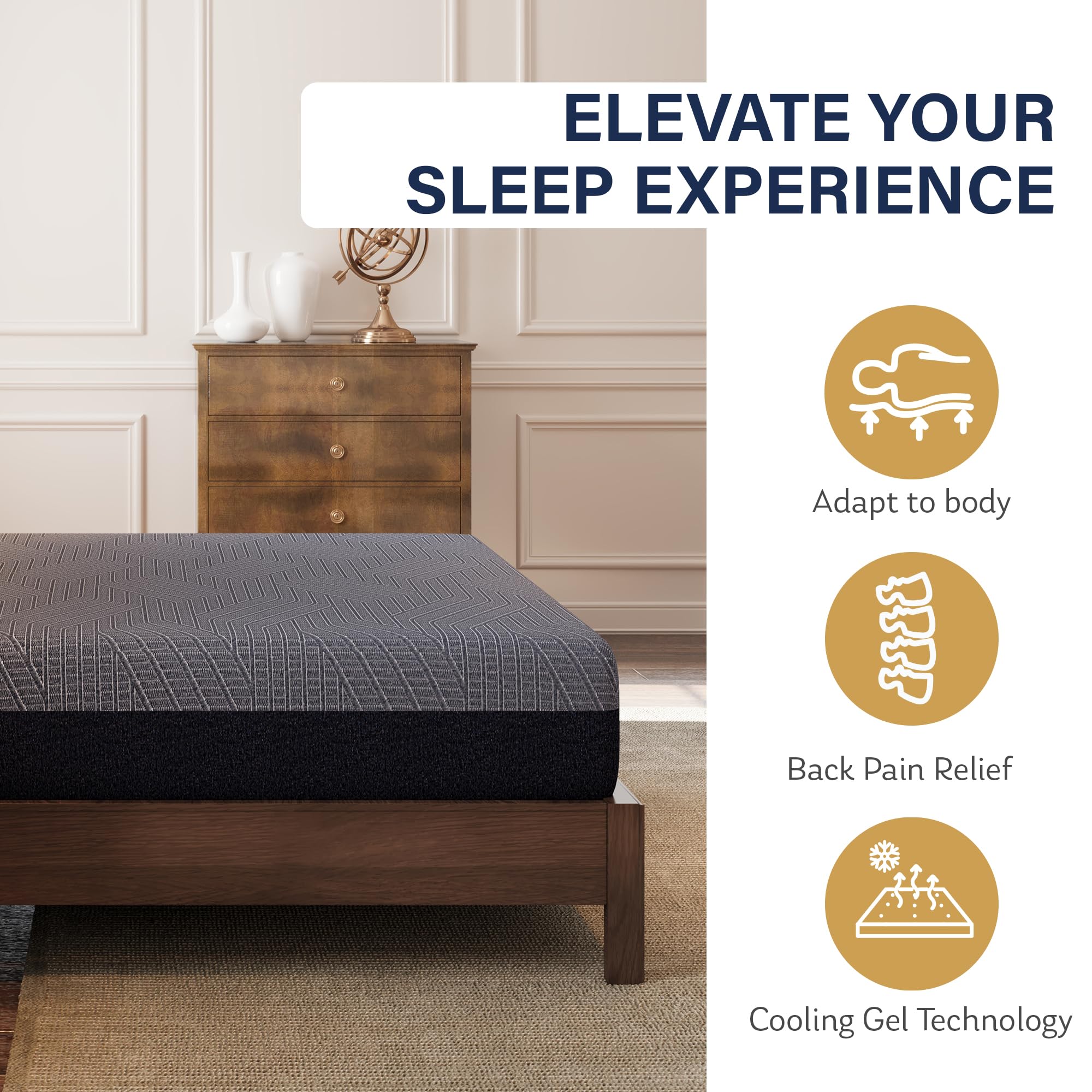 Egohome 10 Inch Twin Xl Mattress, Copper Gel Cooling Memory Foam Mattress For Back Pain Relief,Therapeutic Single Mattress Bed I