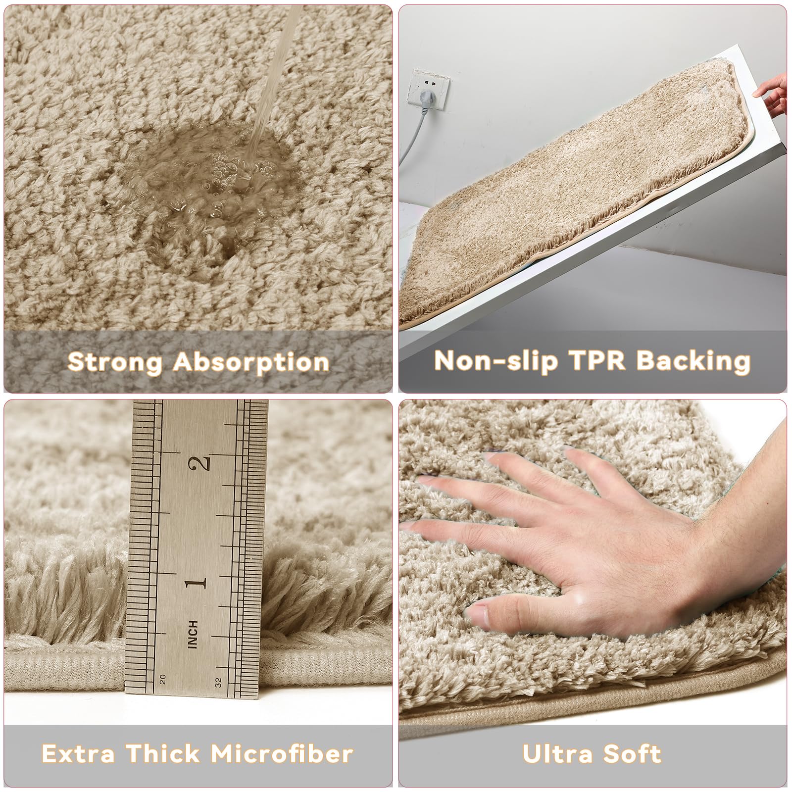 Beige Bathroom Accessories Set With Glitter Shower Curtain And Rugs,Bathroom Sets With Extra Soft And Absorbent Bath Rugs Sequin