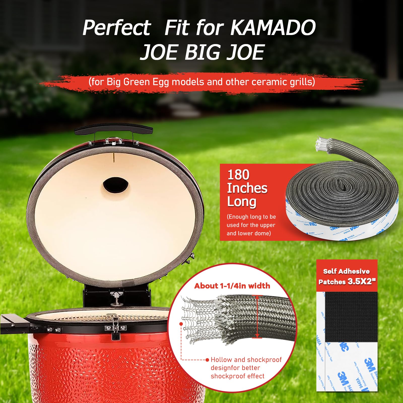 Wire Mesh Gasket Kit Fit For Kamado Joe Big Joe High Temp Fiberglass Gasket Replacement Bbq Smoker Seal Accessories Self Stick F
