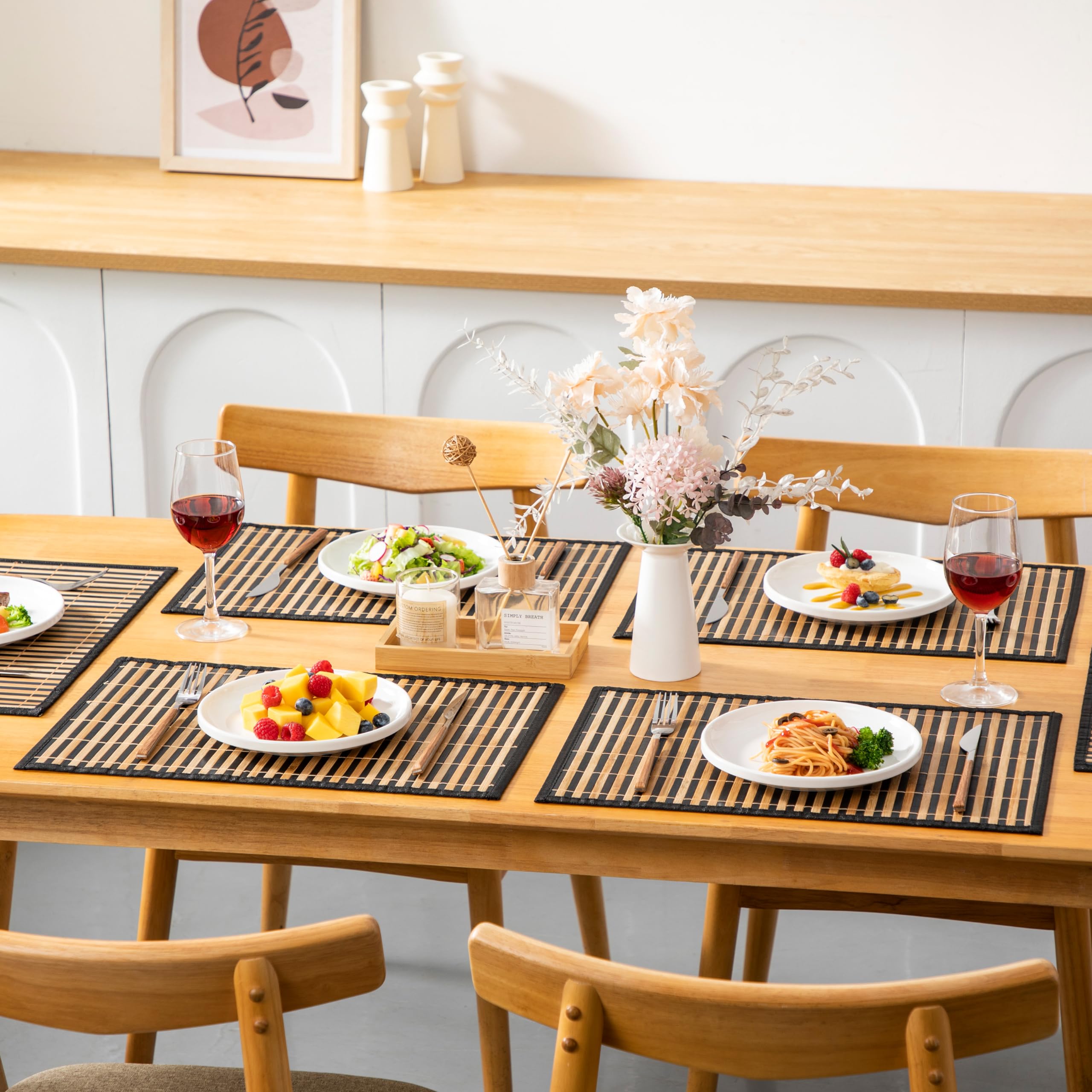 LOVEcASA Placemats Set of 6  Bamboo Table Mats Set with Non Slip Backing  18 A 12 Woven Placemat  Washable Heat-Resistant Place Mats for Kitchen and Dining Room