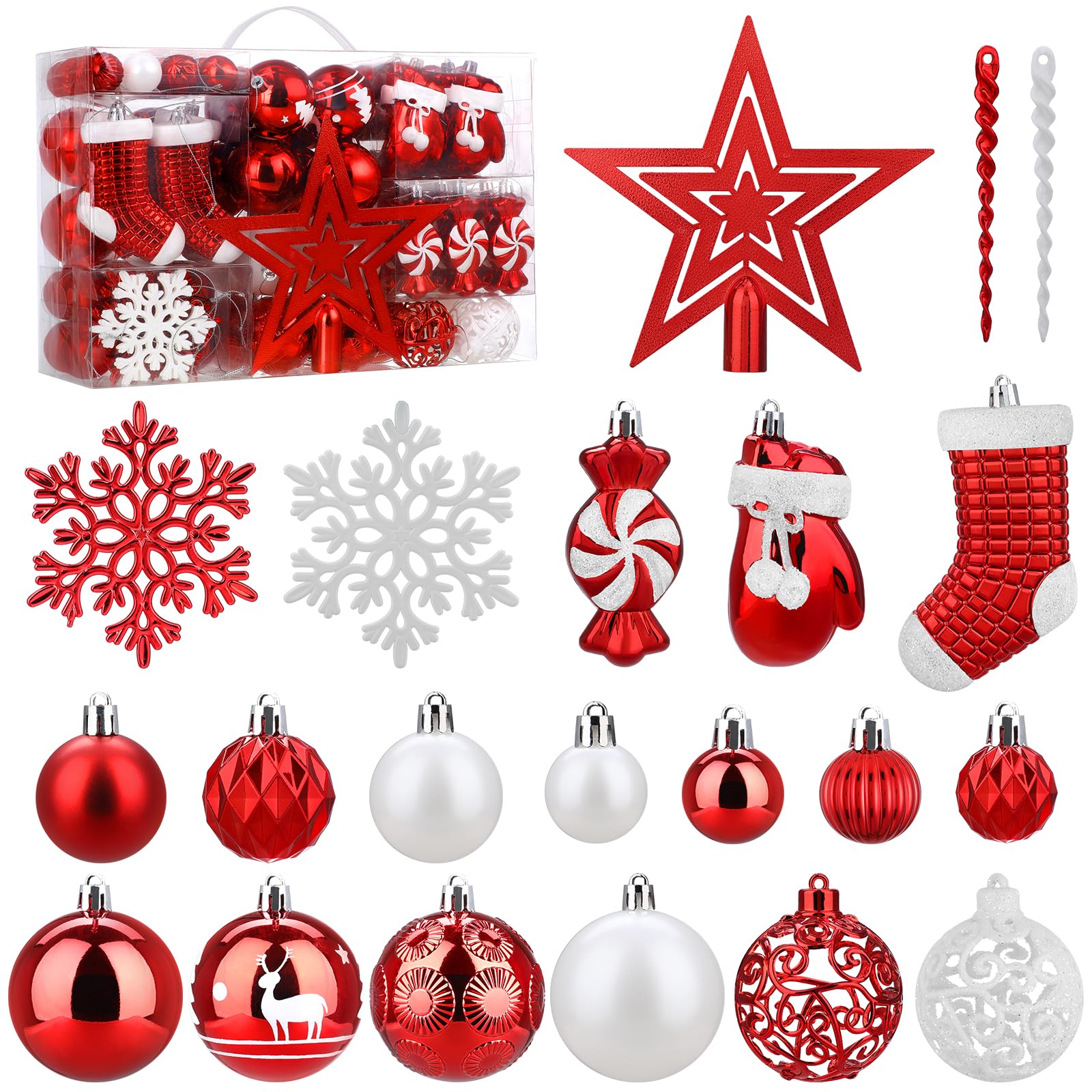 SOLEDI 128 Pcs Christmas Tree Decorations Set Assorted Christmas Ornaments, Pre-Tied Christmas Balls for Xmas Hanging Decoration