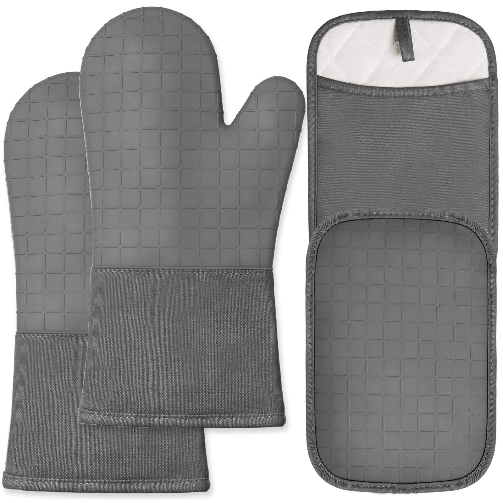 Homwe Silicone Oven Mitts And Pot Holders For Kitchen & Baking - Set Of 4 Heat-Resistant, Heavy-Duty Cooking Mittens W/Non-Slip,