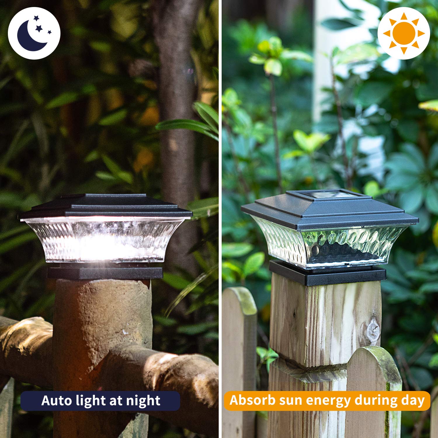 Huyieno Solar Post Cap Lights Outdoor Led Lighting Deck Fence Cap Light Two Light Modes Warm Whitebright White Suitable For 4X4
