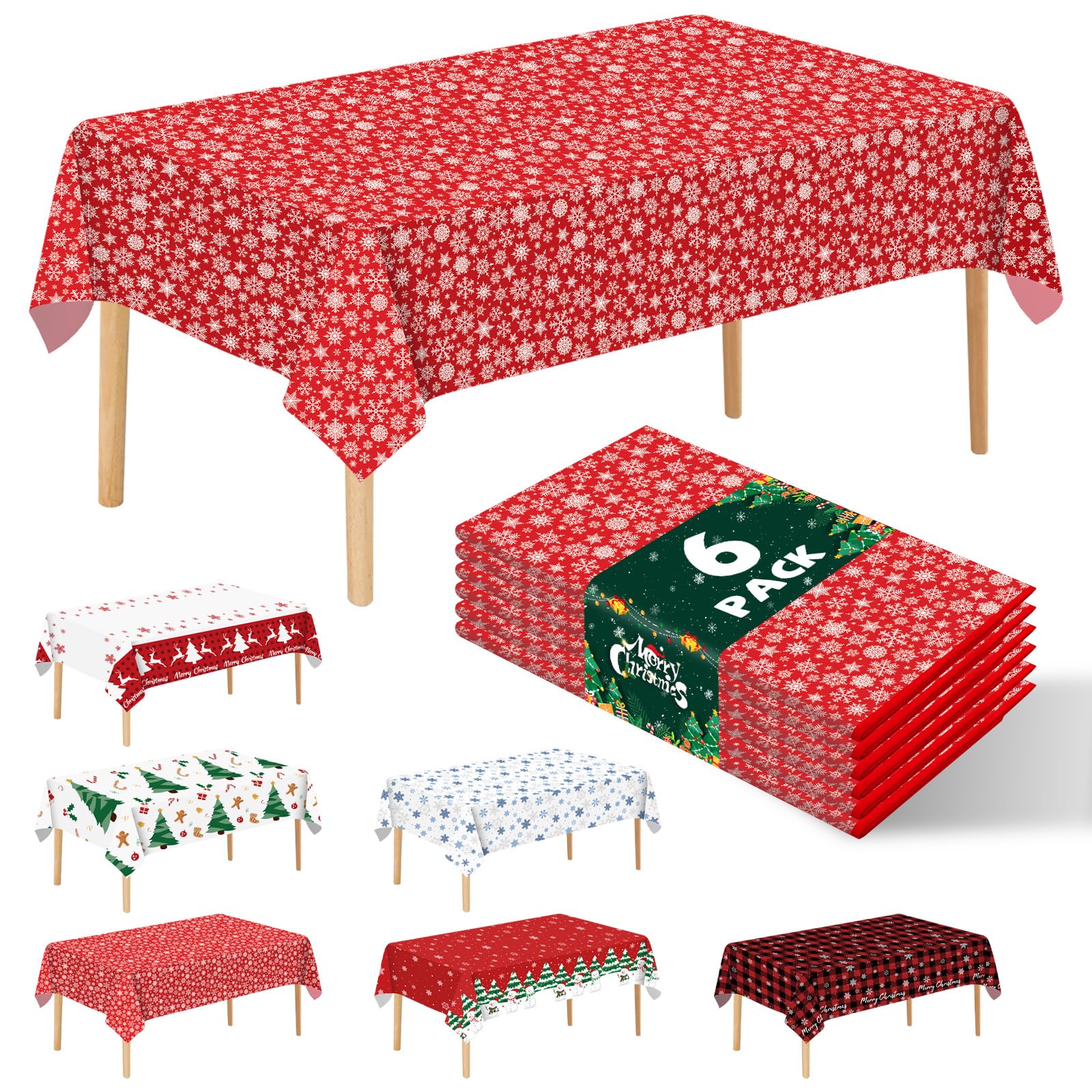 JHDZDHY 6 Pack Christmas Snowflake Tablecloth Disposable Plastic Tablecloth Table Cover for Christmas Party Decoration Supplies 