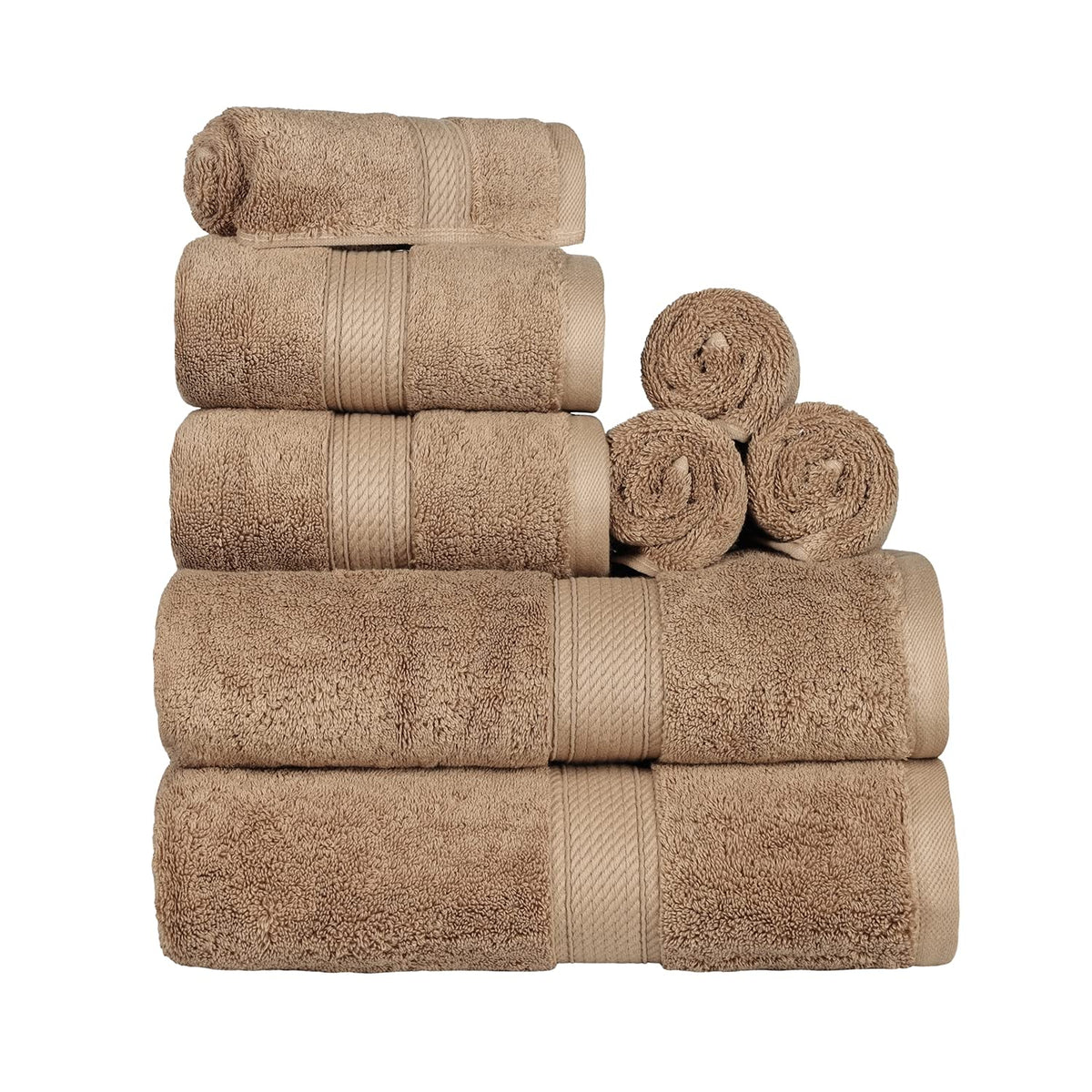 Superior Egyptian Cotton Pile 8 Piece Towel Set, Includes 2 Bath, 2 Hand, 4 Face Towels/Washcloths, Ultra Soft Luxury Towels, Th