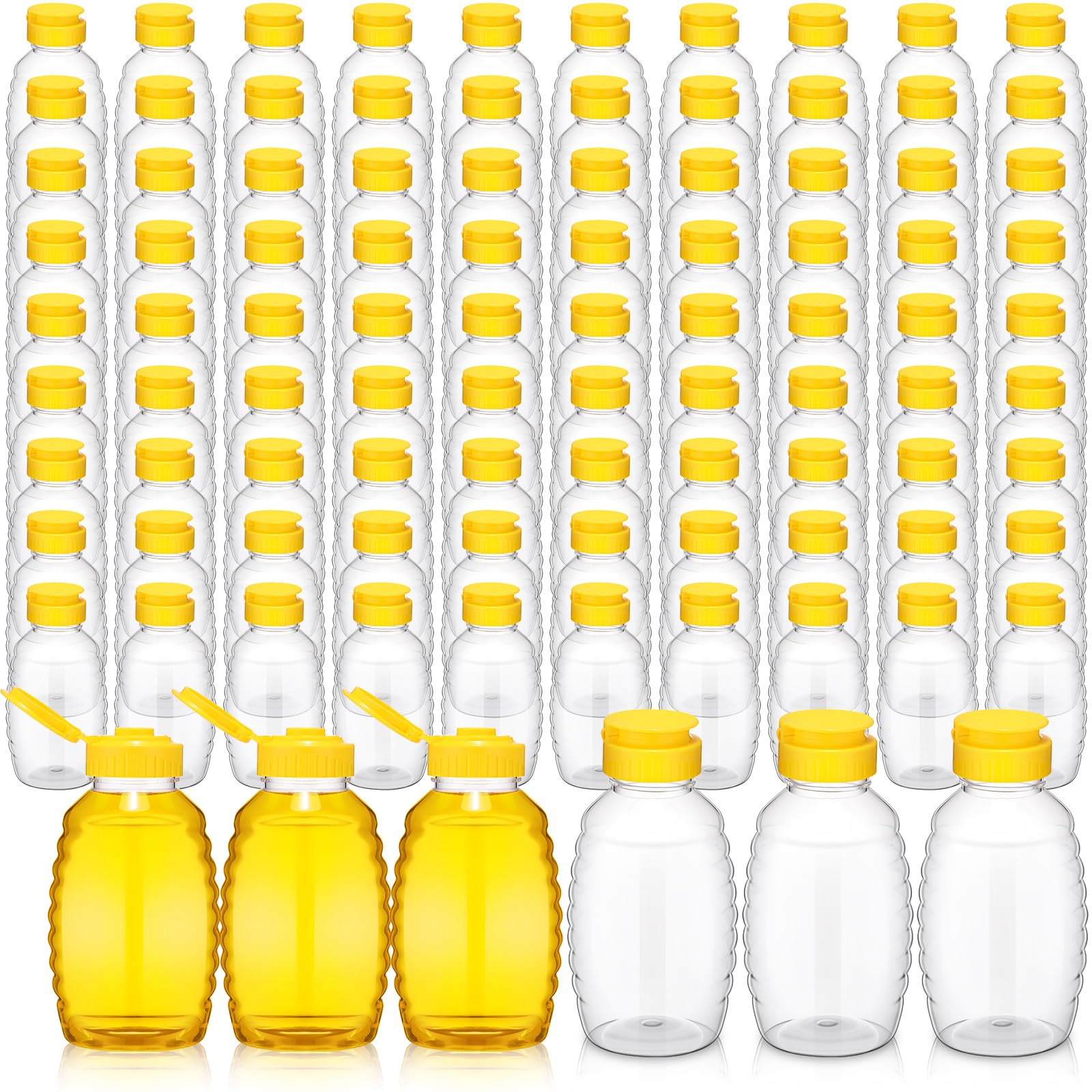 Tioncy 120 Pcs Clear Plastic Honey Bottles 16 Oz Honey Jars With Lids Honey Bottle Containers Empty Honey Bear Bottle Squeeze Ho