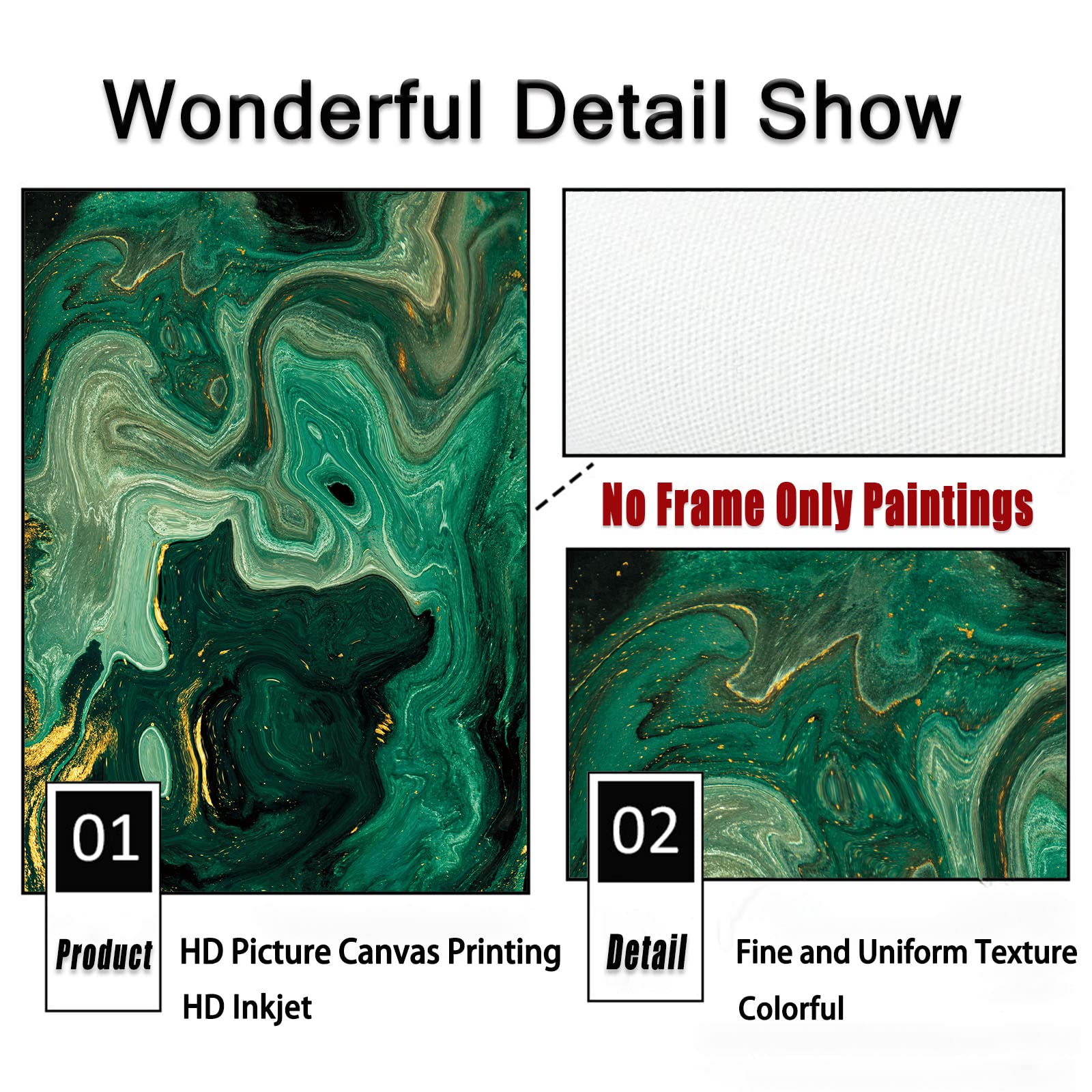 Backymrjcart Modern Abstract Wall Art, Green Marble Poster Canvas, Unframed Wall Art For Living Room Decor