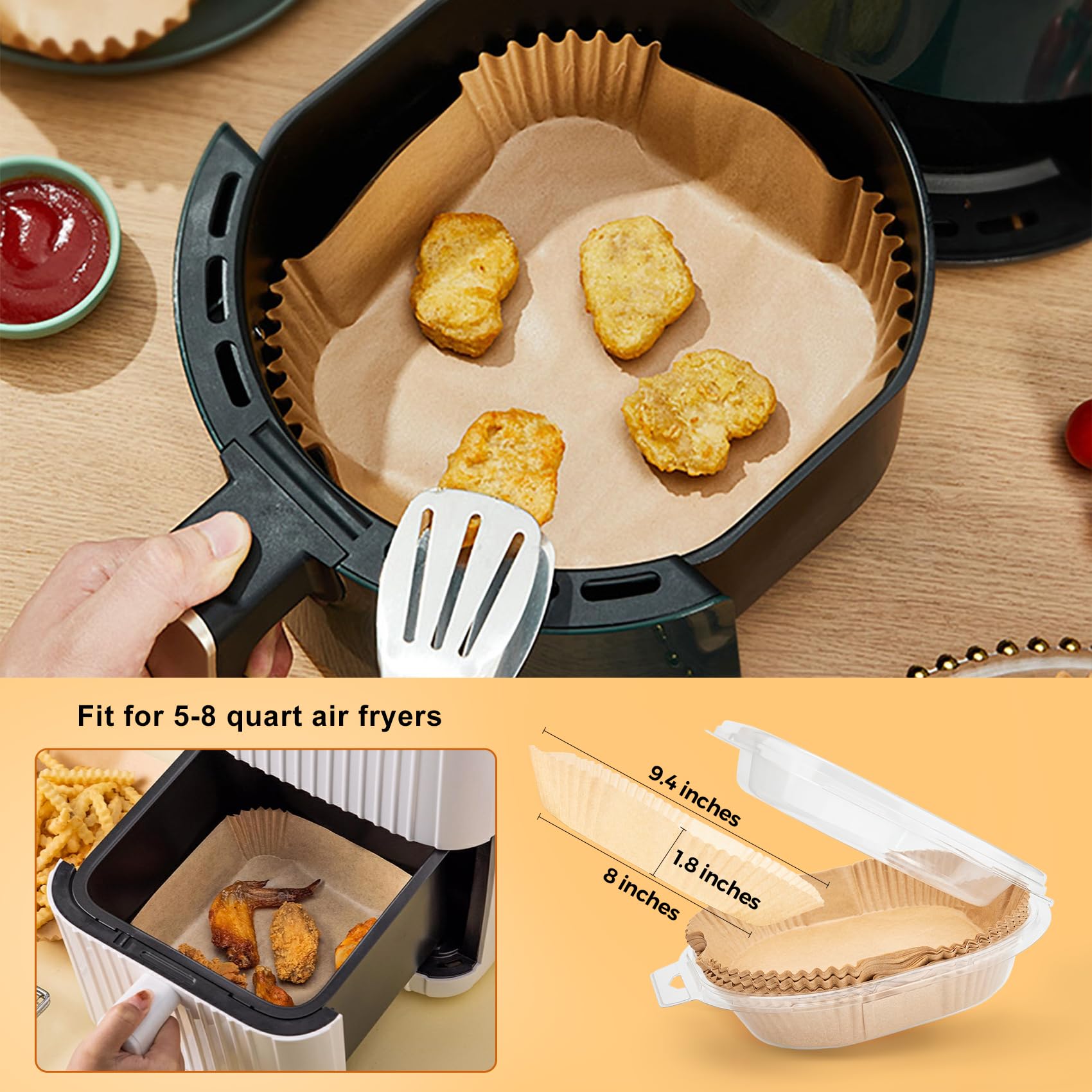 Ctizne Air Fryer Liners Disposable: 200Pcs 8 Inch Square Parchment Paper Liner, Non-Stick Oilproof Baking Paper Sheets For 5-8 Q