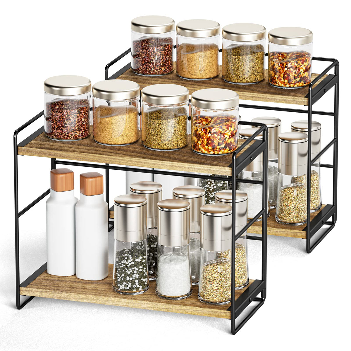 SRIWATANA Bathroom Countertop Organizer Set of 2, Kitchen Counter Shelf Spice Rack Sink Countertop Storage Desktop Large Wood Sh