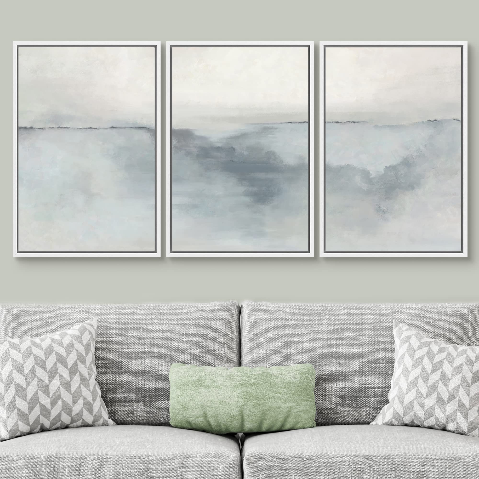Signwin Framed Canvas Print Wall Art Set Pastel Watercolor Gray Paint Stroke Landscape Abstract Shapes Illustrations Decorative