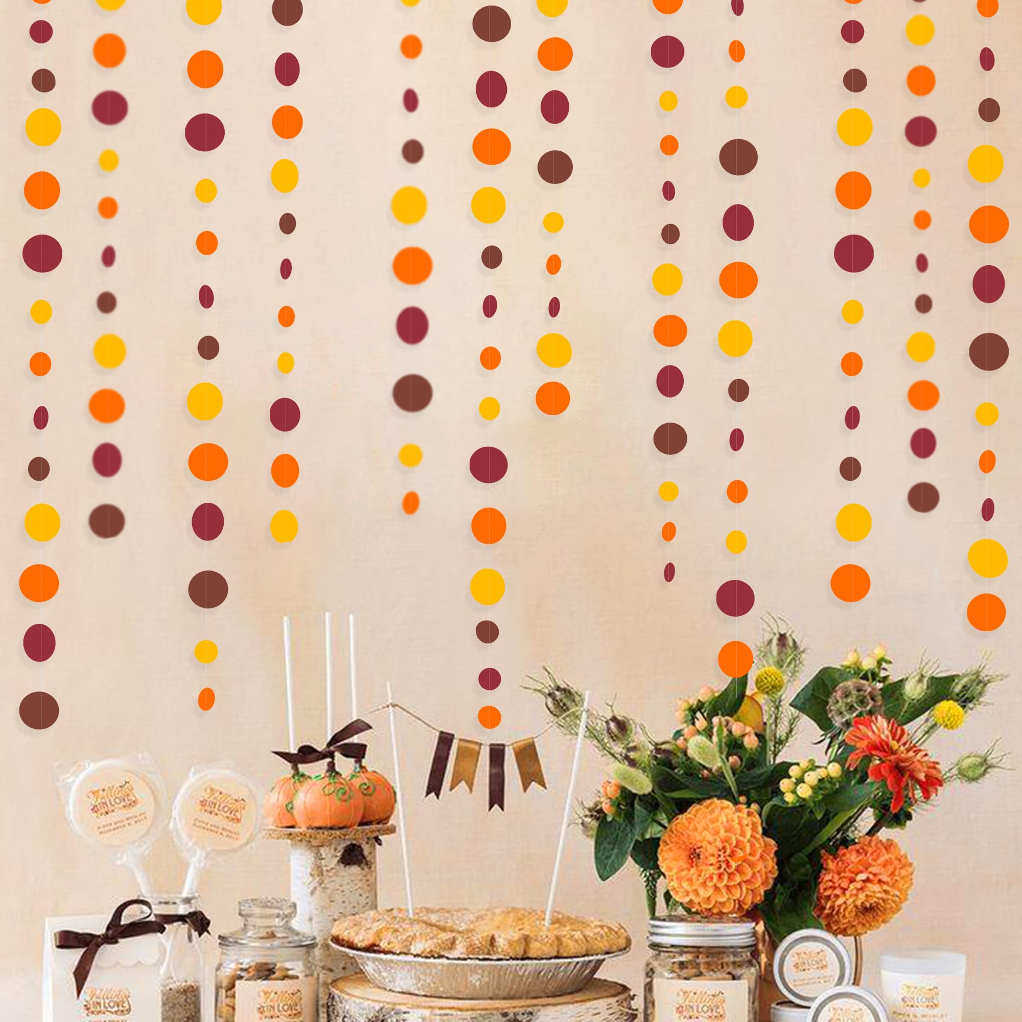 46Ft Fall Party Decorations Polka Dots Garlands Orange Yellow Burgundy Brown Hanging Paper Circle Dots Streamer For Birthday Wed