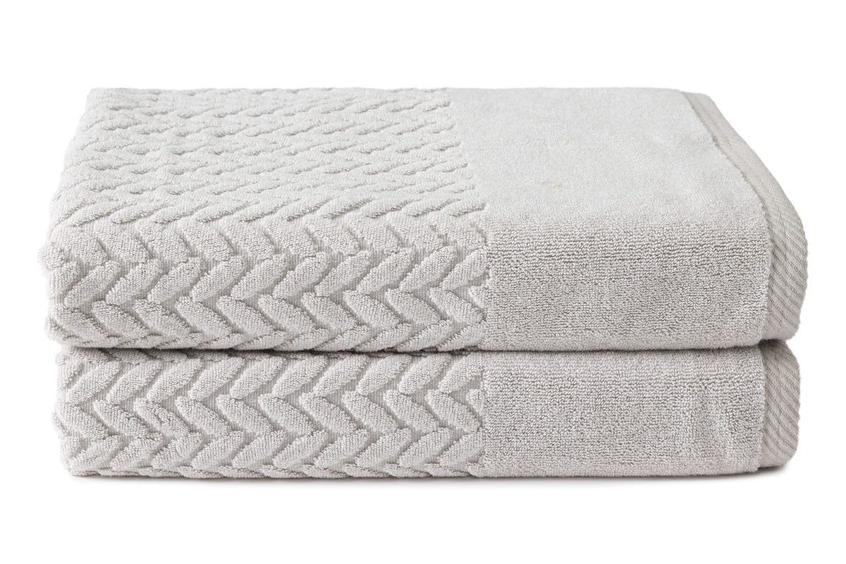 Texere 100% Organic Cotton Jacquard 650 Gsm Premium Bath Towel Sets - Extra Absorbent Quick Dry And Plush (Cable, Light Taupe, 2