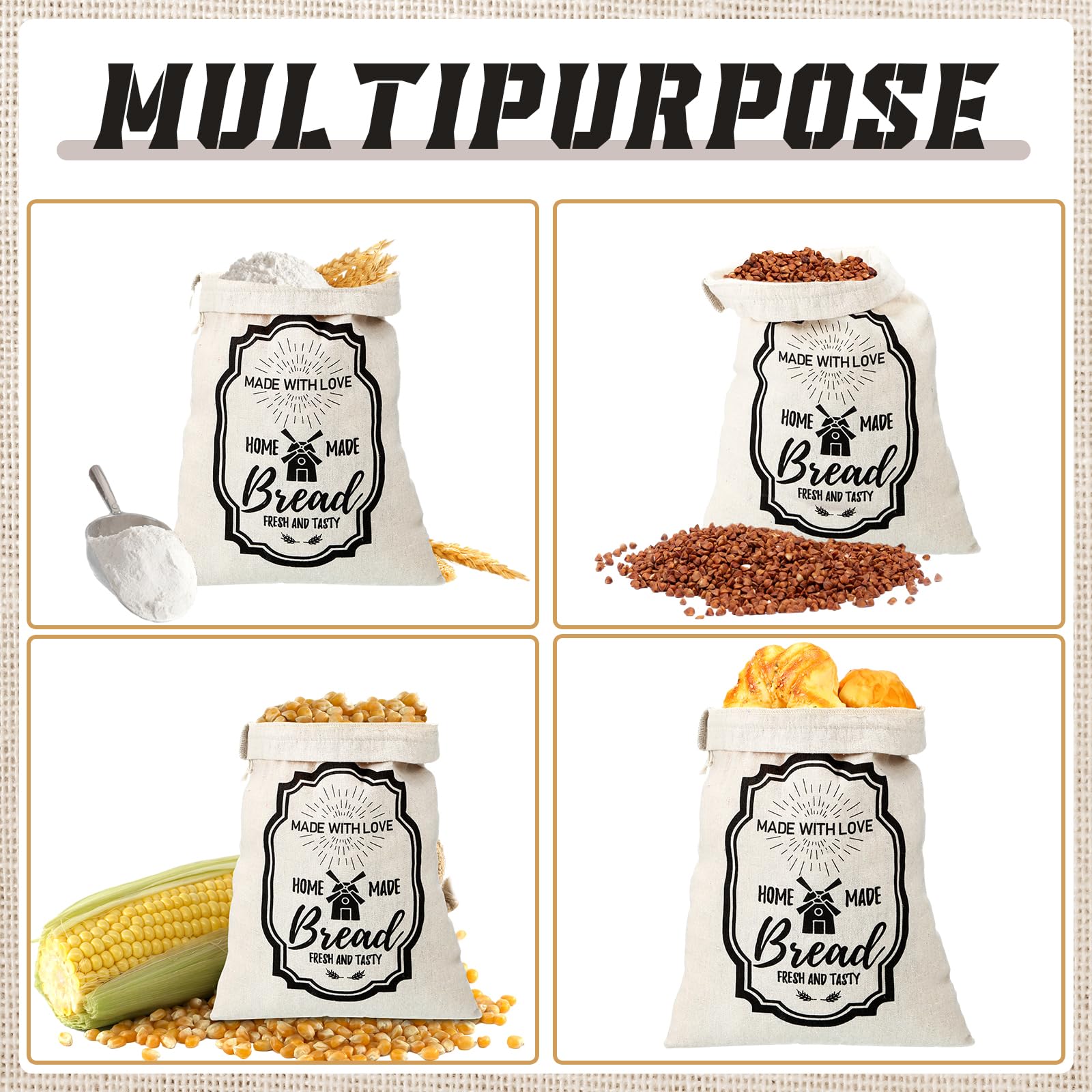 Vesici 8 Pcs Large Linen Bread Bag For Homemade Bread Reusable Bread Container And Saver Drawstring Bread Storage Bags Unbleache