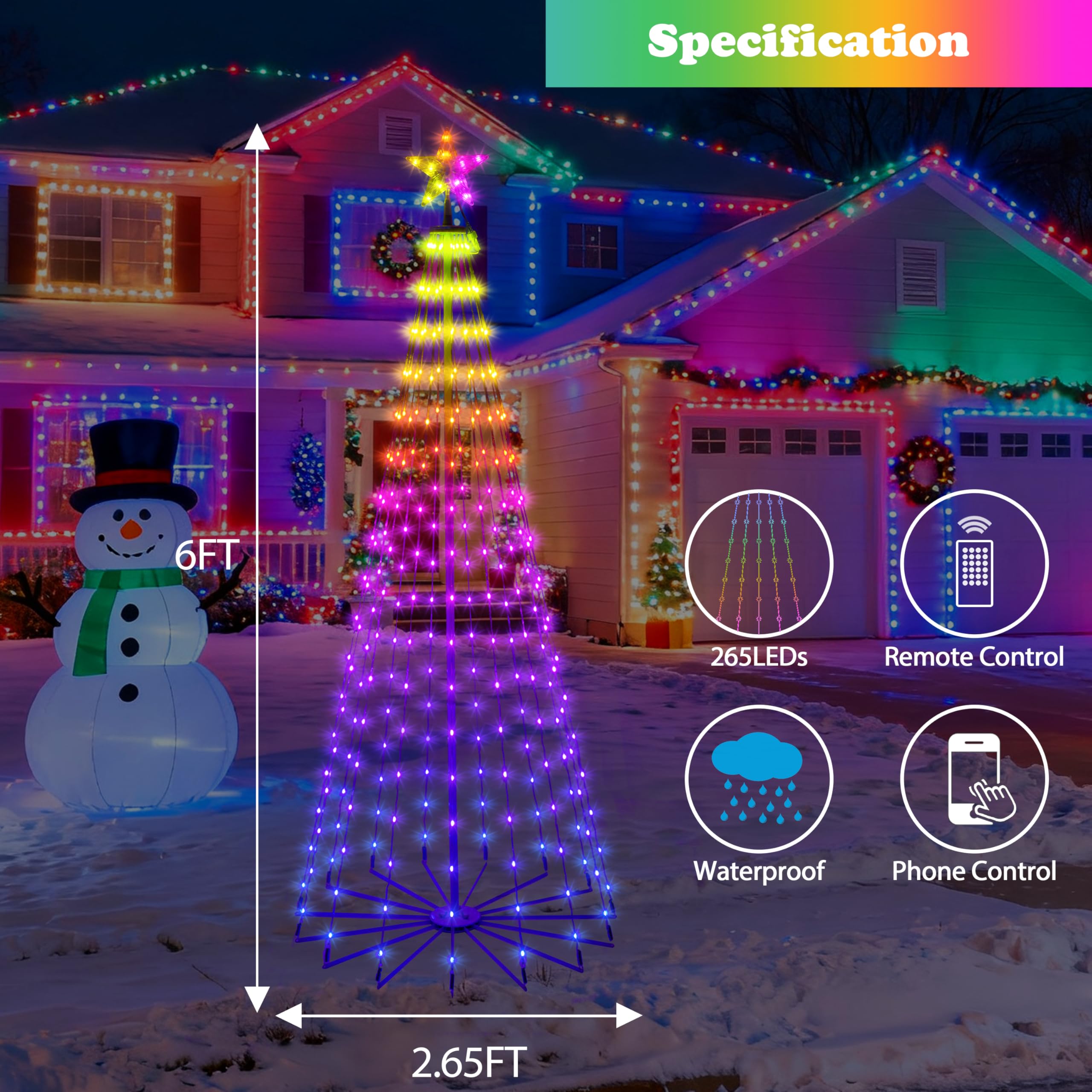 Holaurora 10FT Lighted Outdoor Christmas Tree, 514 LED Smart Cone Tree, Music Sync RGB Fairy Lights, LED Light Show, APP and Rem
