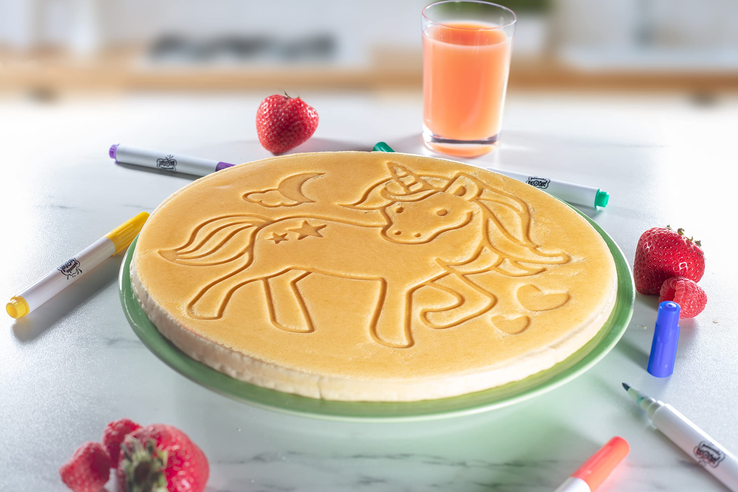 Cucinapro Large 10'' Unicorn Pancake Pan - Nonstick Skillet With Set Of 6 Edible Food Markers For Decorating Pancakes, Aluminum,