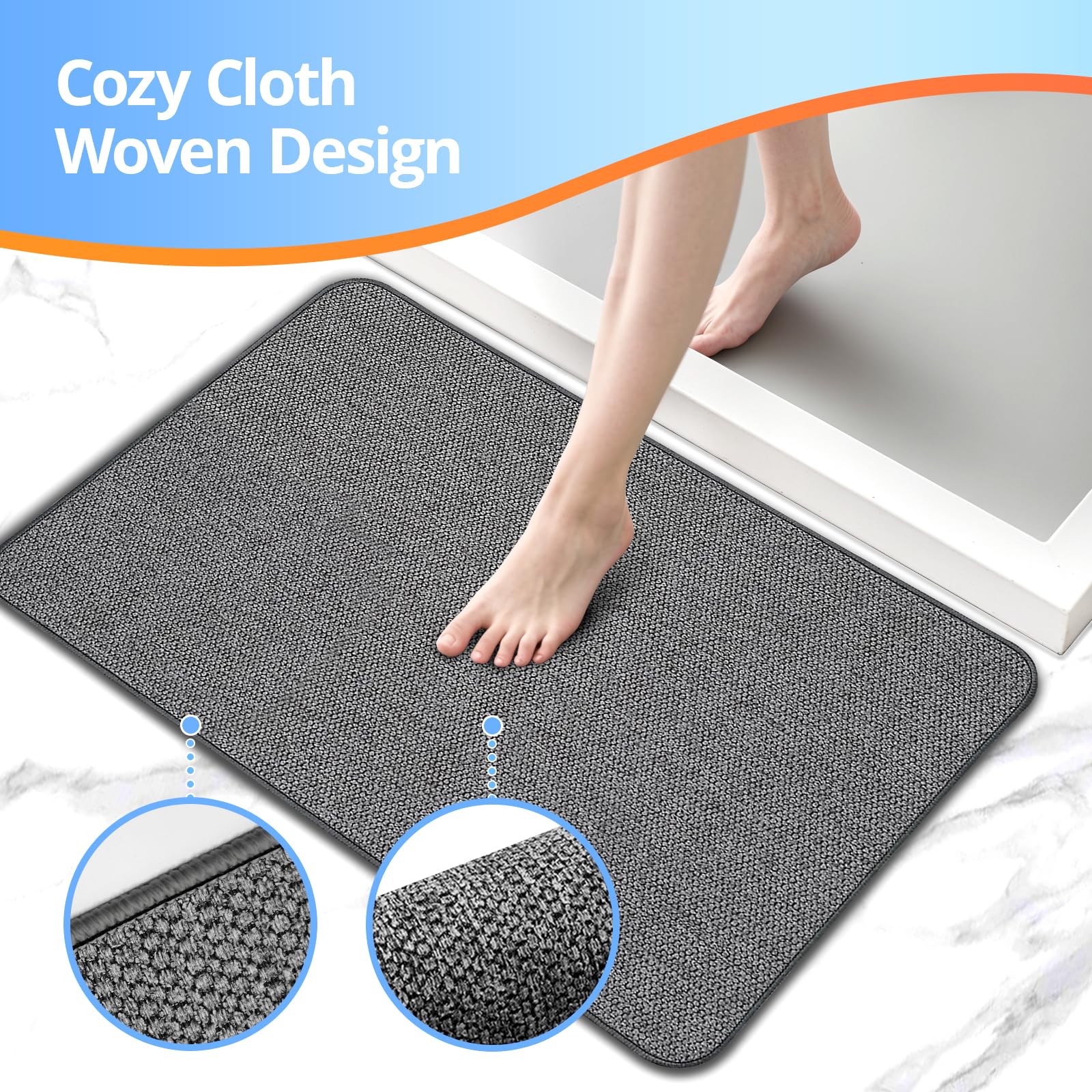 Thin Bathroom Rugs, Bath Mat Super Absorbent, Bath Rugs Rubber Backing Non-Slip, Quick Dry Machine Washable, Cozy Cloth Bathroom