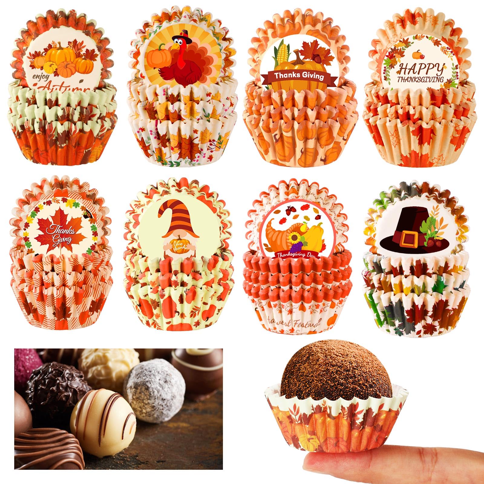Augsun 800Pcs Mini Fall Cupcake Liners Thanksgiving Pumpkin Maple Leaves Cupcake Papers Baking Cups Cupcake Wrappers For Fall Th