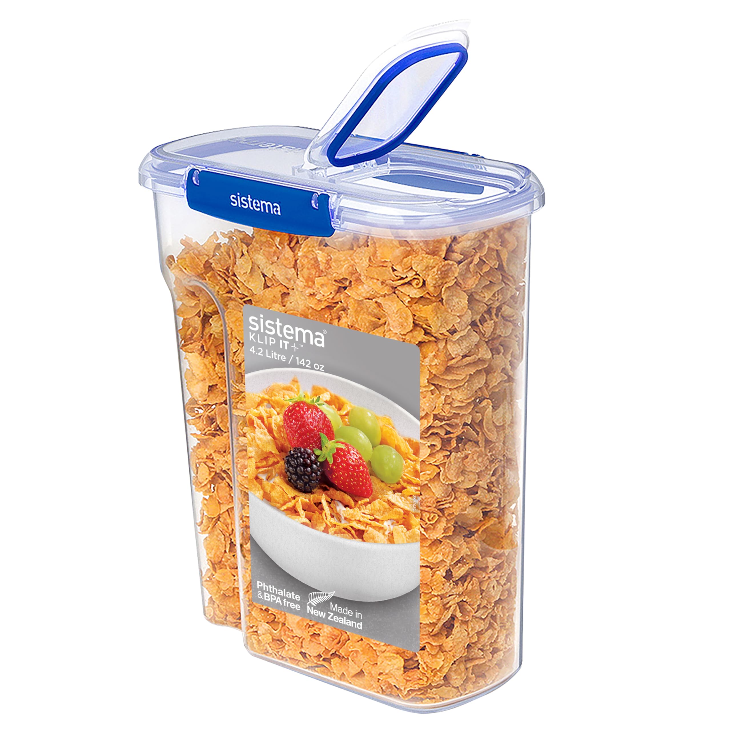 Sistema Klip It Plus Cereal Storage Container | Airtight 4.2 Litre Food Pantry Storage Container | 4.2L | Bpa-Free