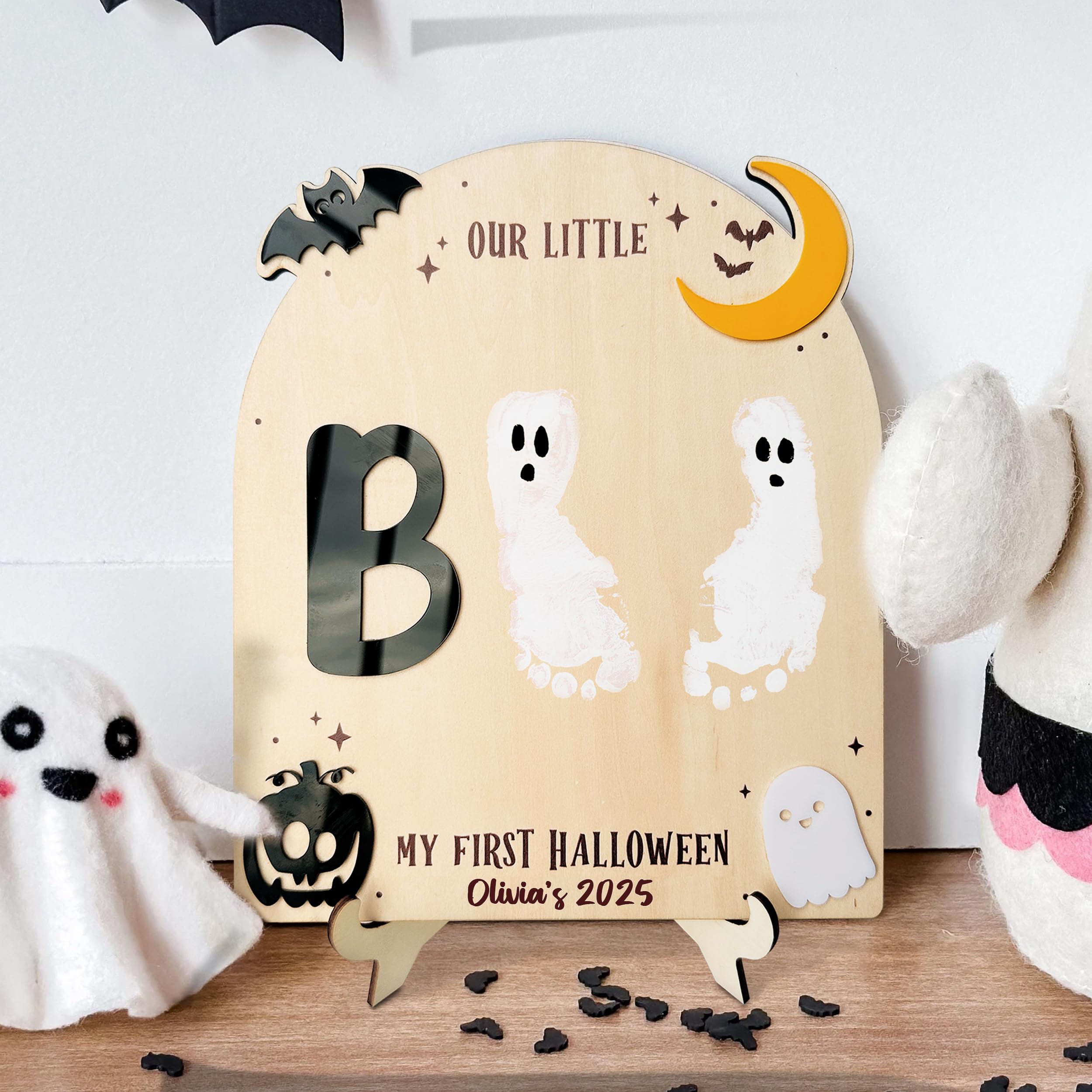 Baby First Halloween Crafts 2025- My Little Boo DIY Footprint, Handprint Signs - Baby First Halloween Keepsake - My First Holida