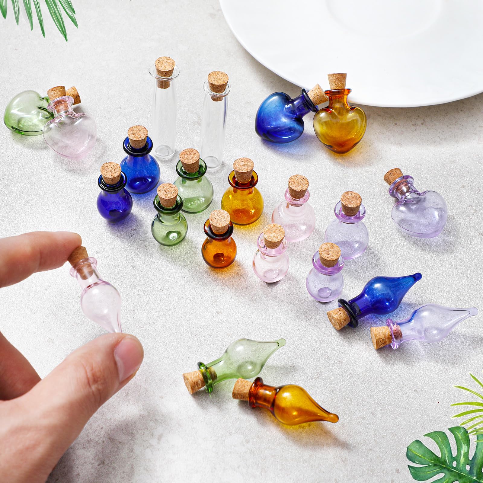 Patelai 50 Pcs Mini Glass Bottles Jars with Cork Stoppers Tiny Cork Glass Bottles Halloween Small Wishing Message Jars DIY Decor