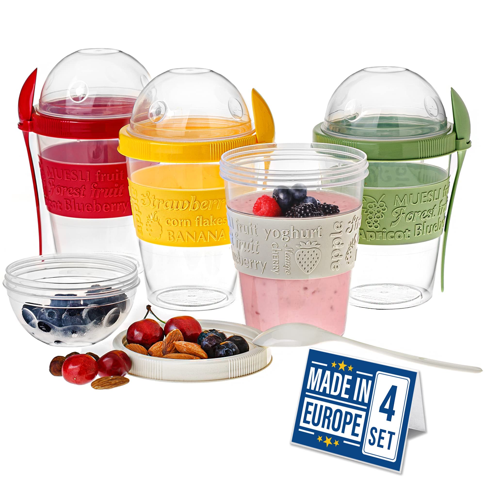 Crystalia Yogurt Parfait Cups With Lids, Reusable Yogurt Containers With Lids And Spoons, Take And Go Yogurt Cup With Topping Ce